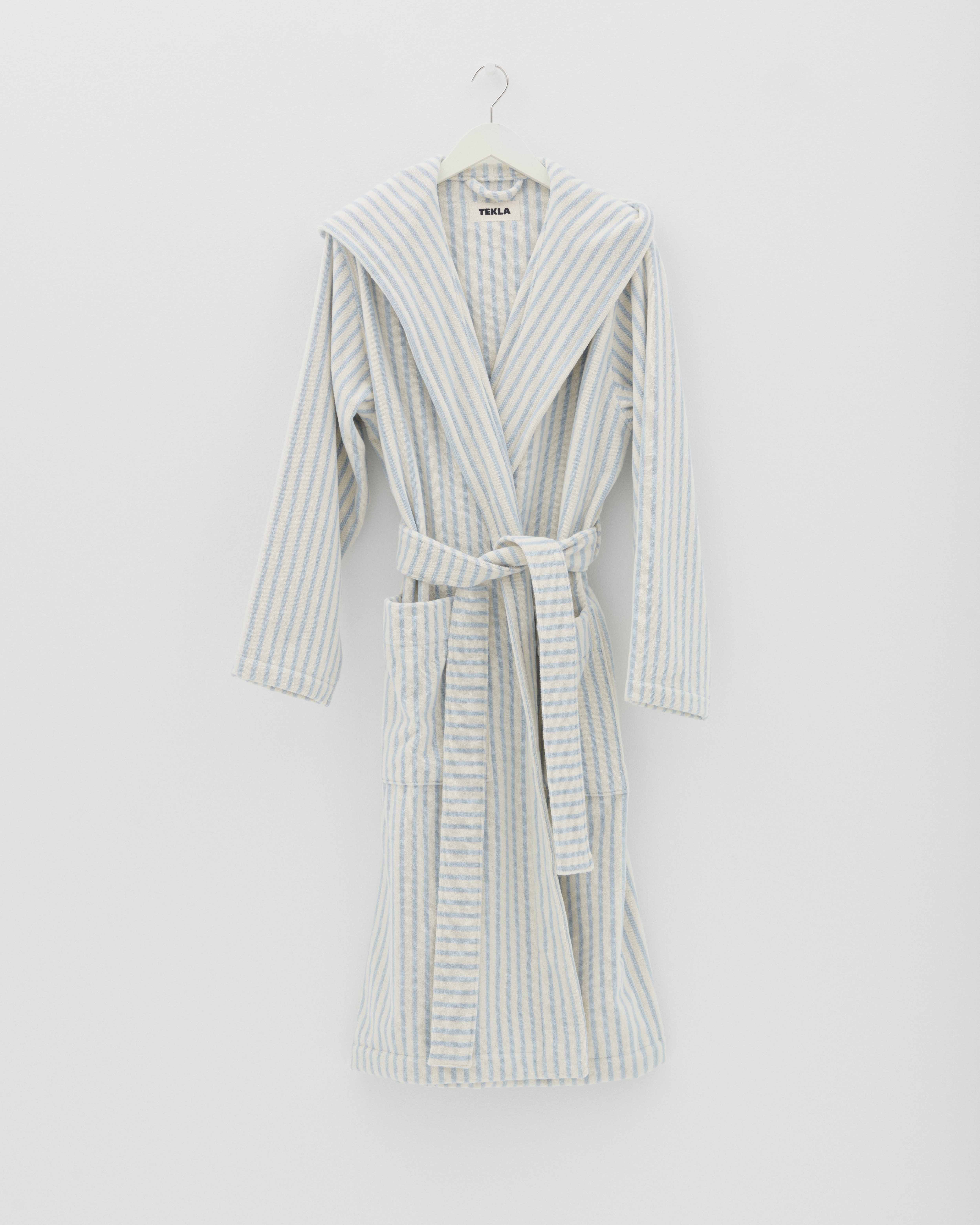 Hooded Bathrobe - Striped - Soft Blue Stripes