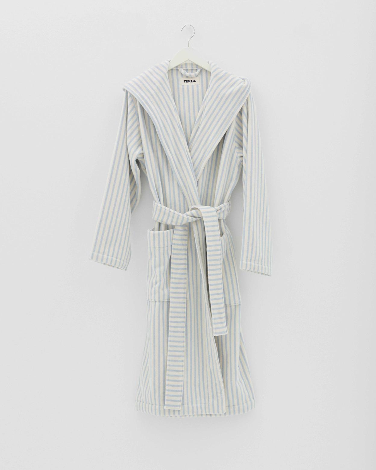 Hooded Bathrobe - Striped - Soft Blue Stripes