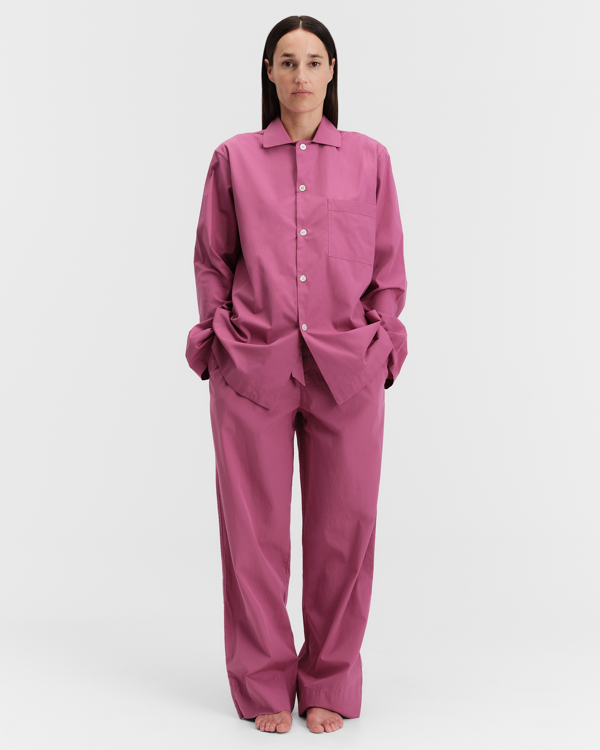 Poplin pyjamas – long-sleeved shirt – Purple Pink | Tekla