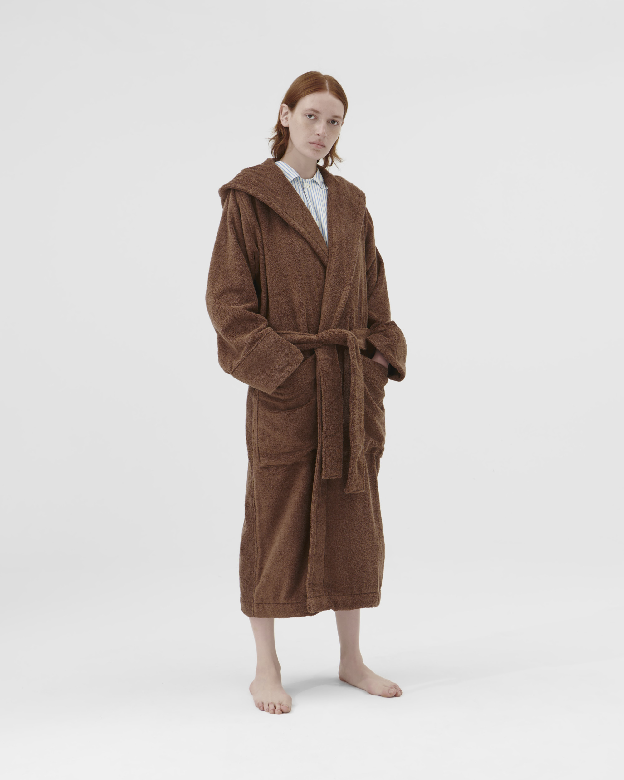 Hooded bathrobe – solid – Ivory | Tekla Fabrics
