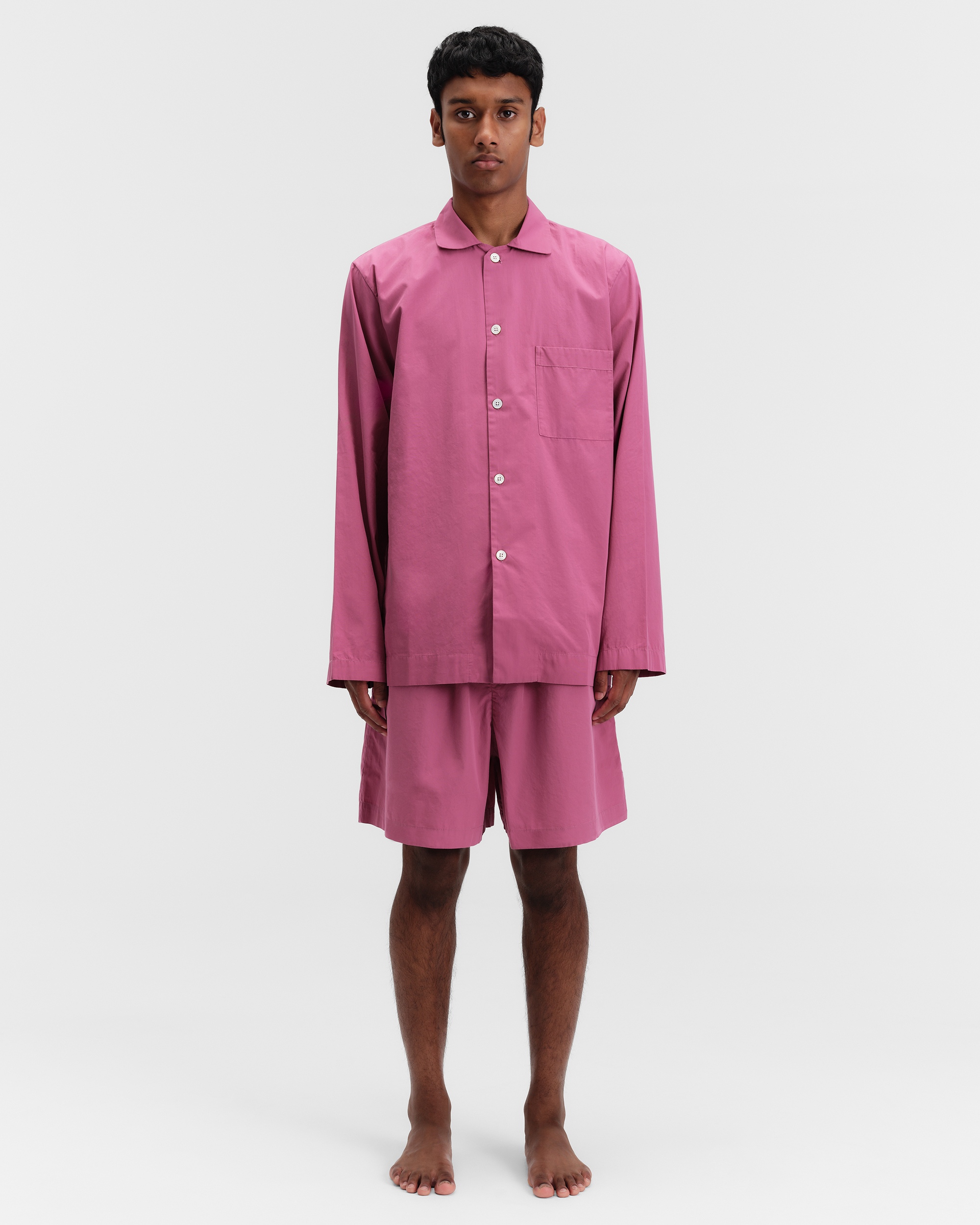 Poplin pyjamas – shorts – Purple Pink Stripes | Tekla Fabrics