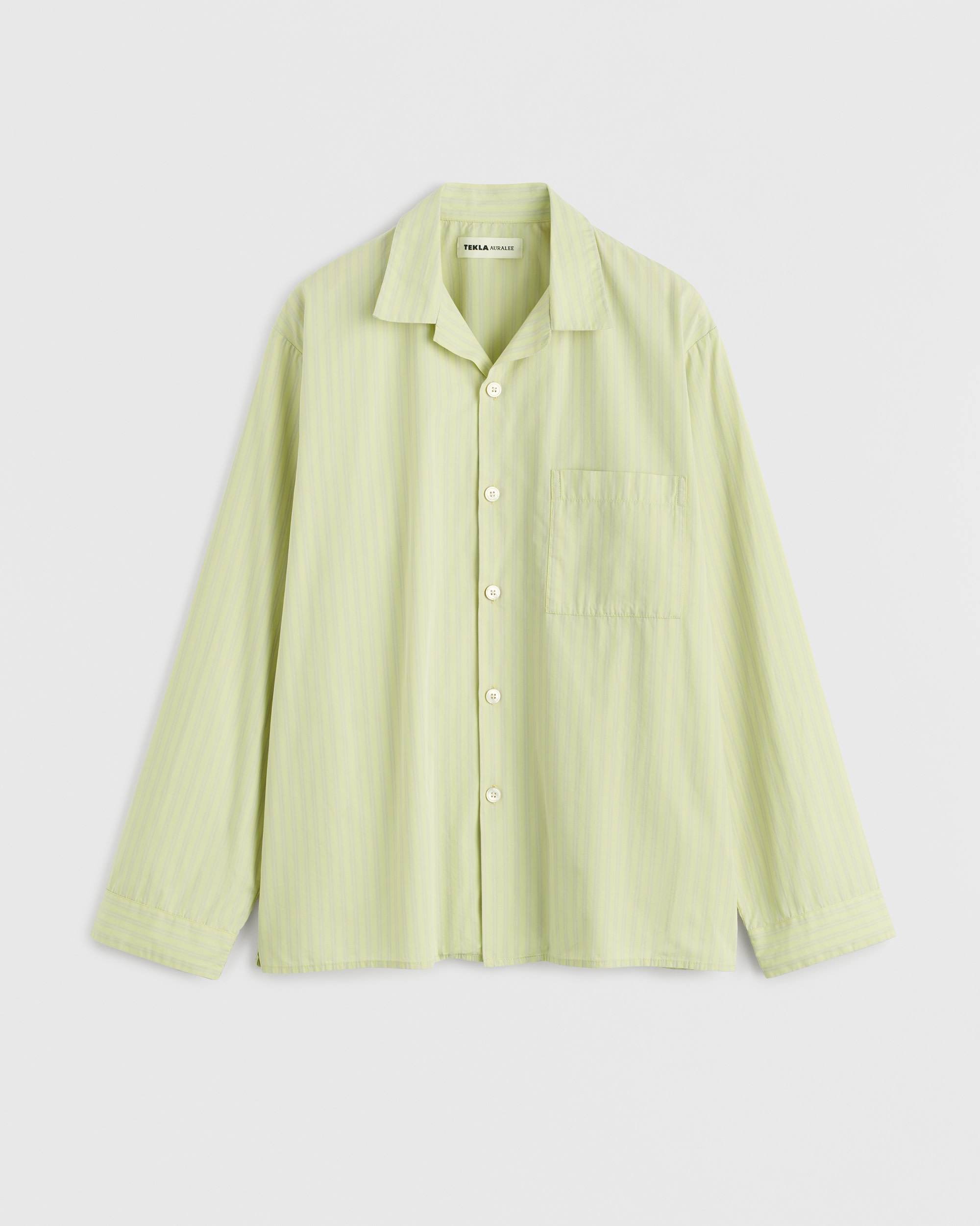 tekla-auralee poplin shirt lightmossstripes flat 1