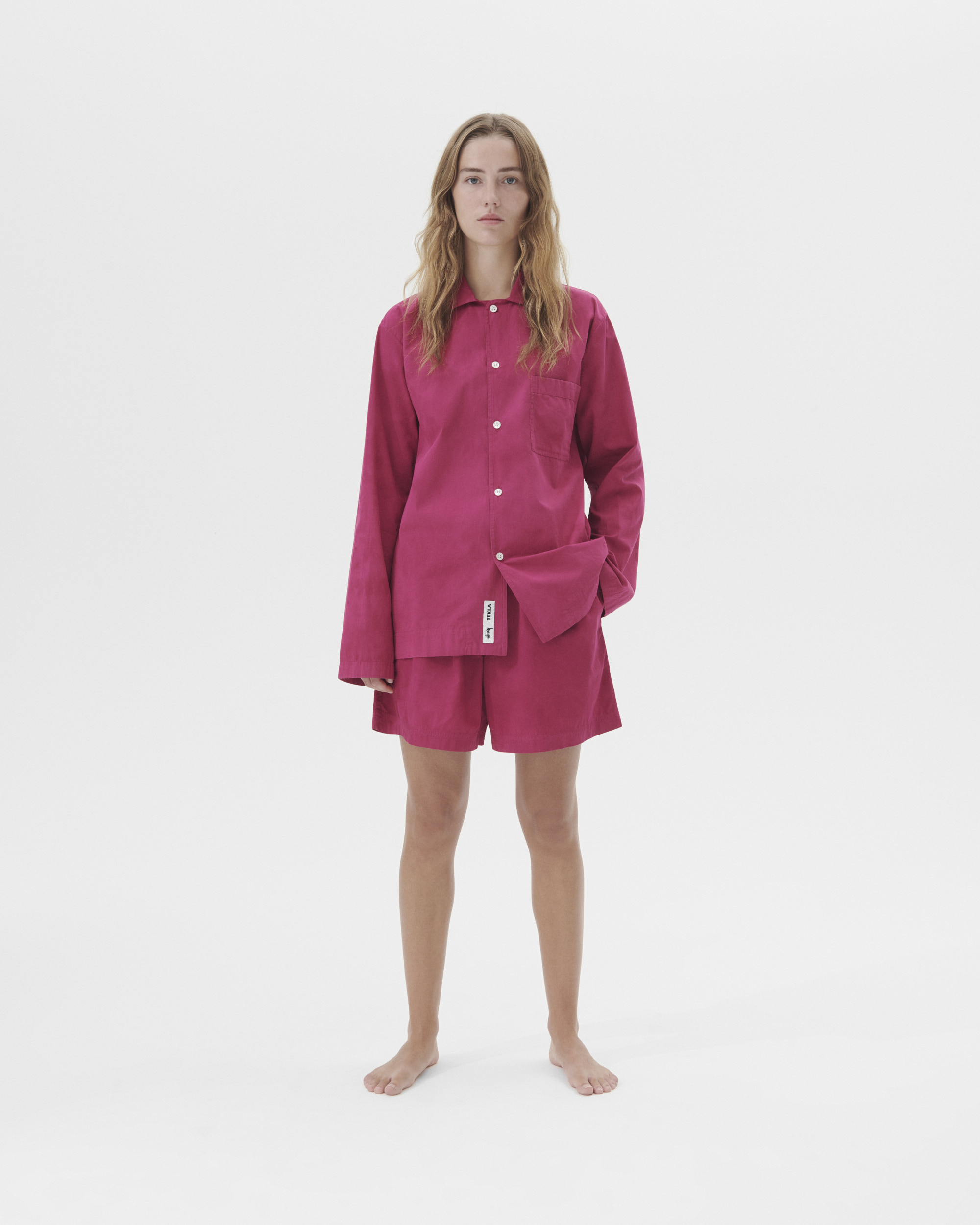 Poplin pyjamas – long-sleeved shirt – Berry | Tekla Fabrics