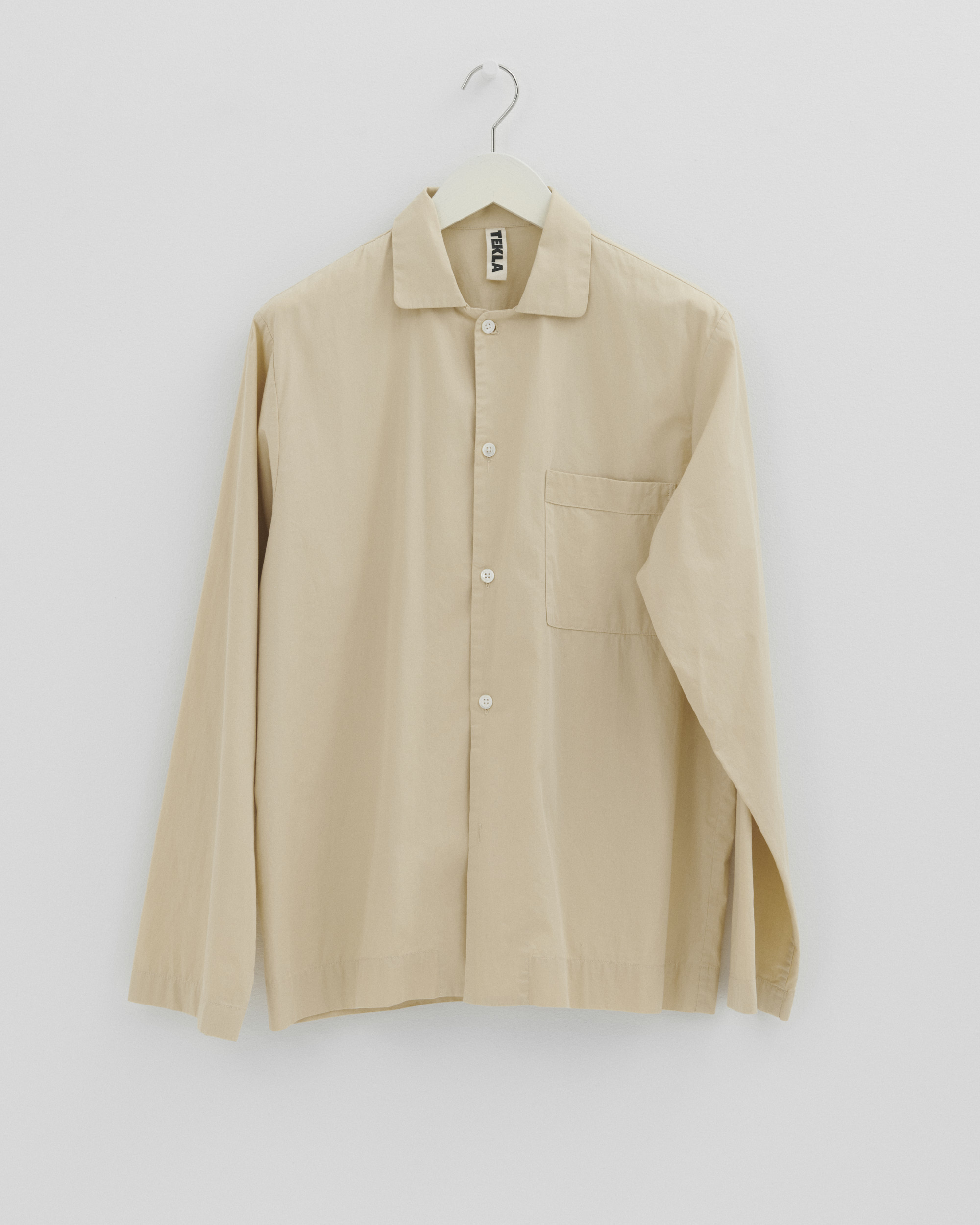 Poplin pyjamas – long-sleeved shirt – Khaki | Tekla Fabrics