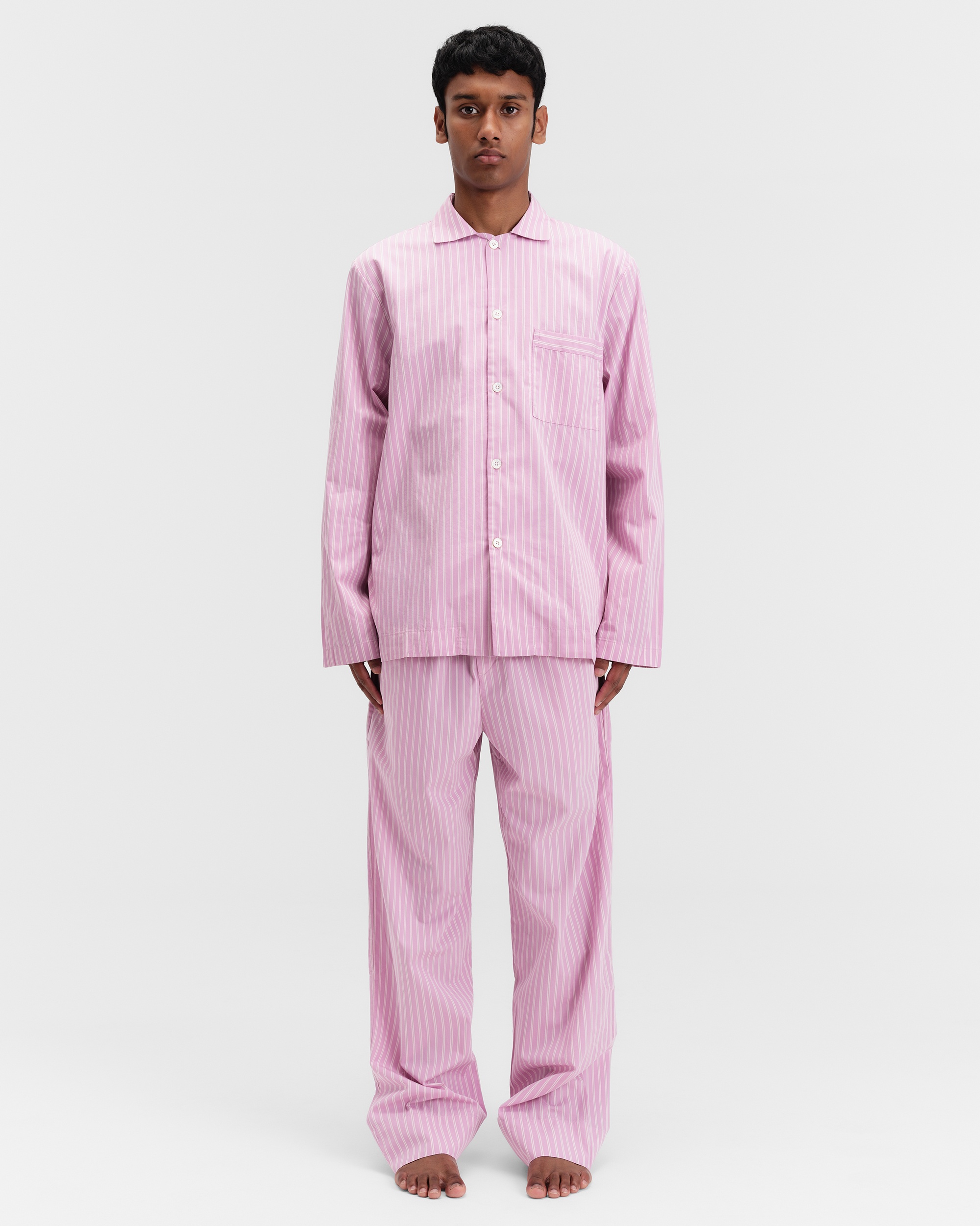Poplin pyjamas – long-sleeved shirt – Purple Pink Stripes | Tekla