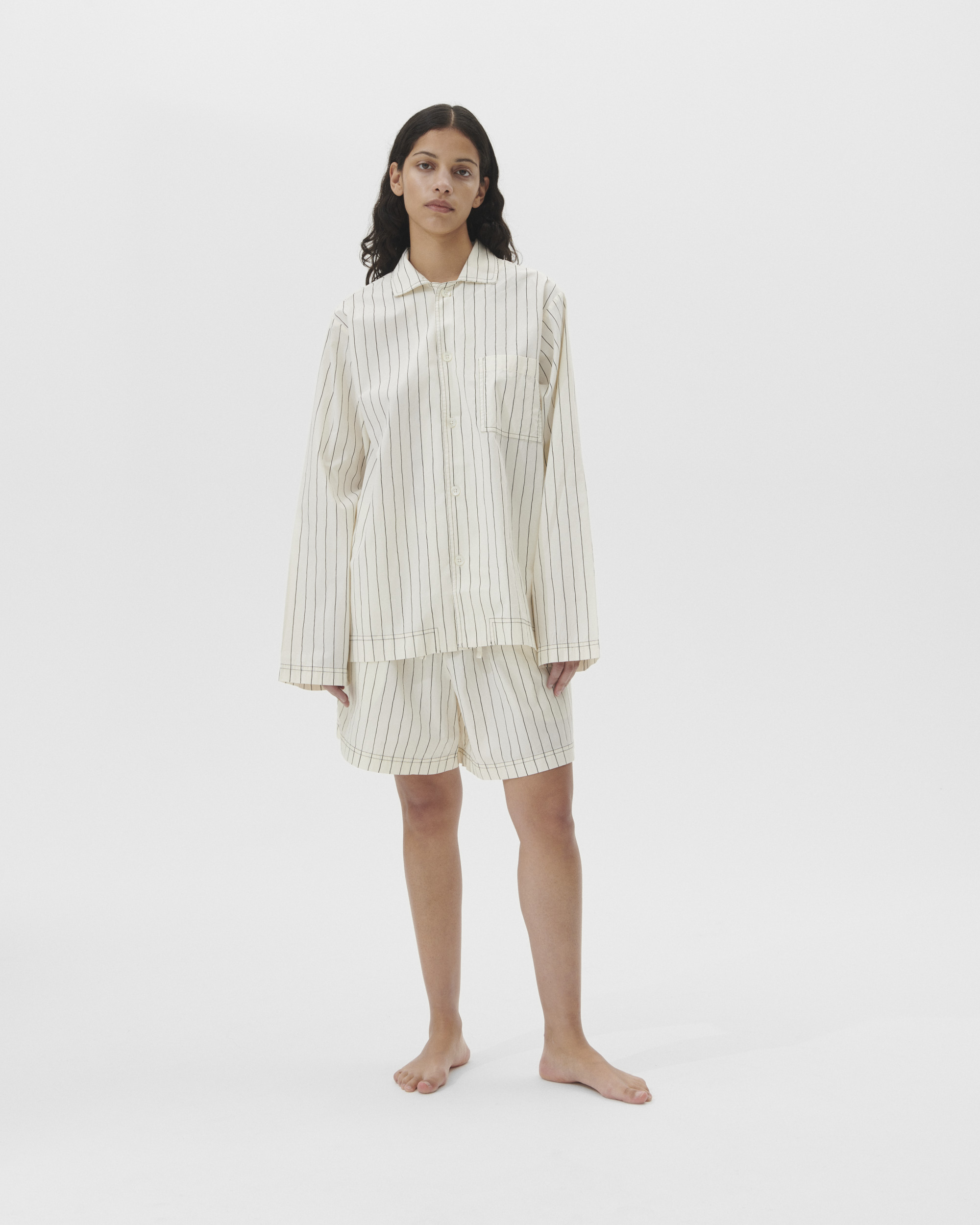Poplin pyjamas – long-sleeved shirt – Hand Drawn Stripes | Tekla 