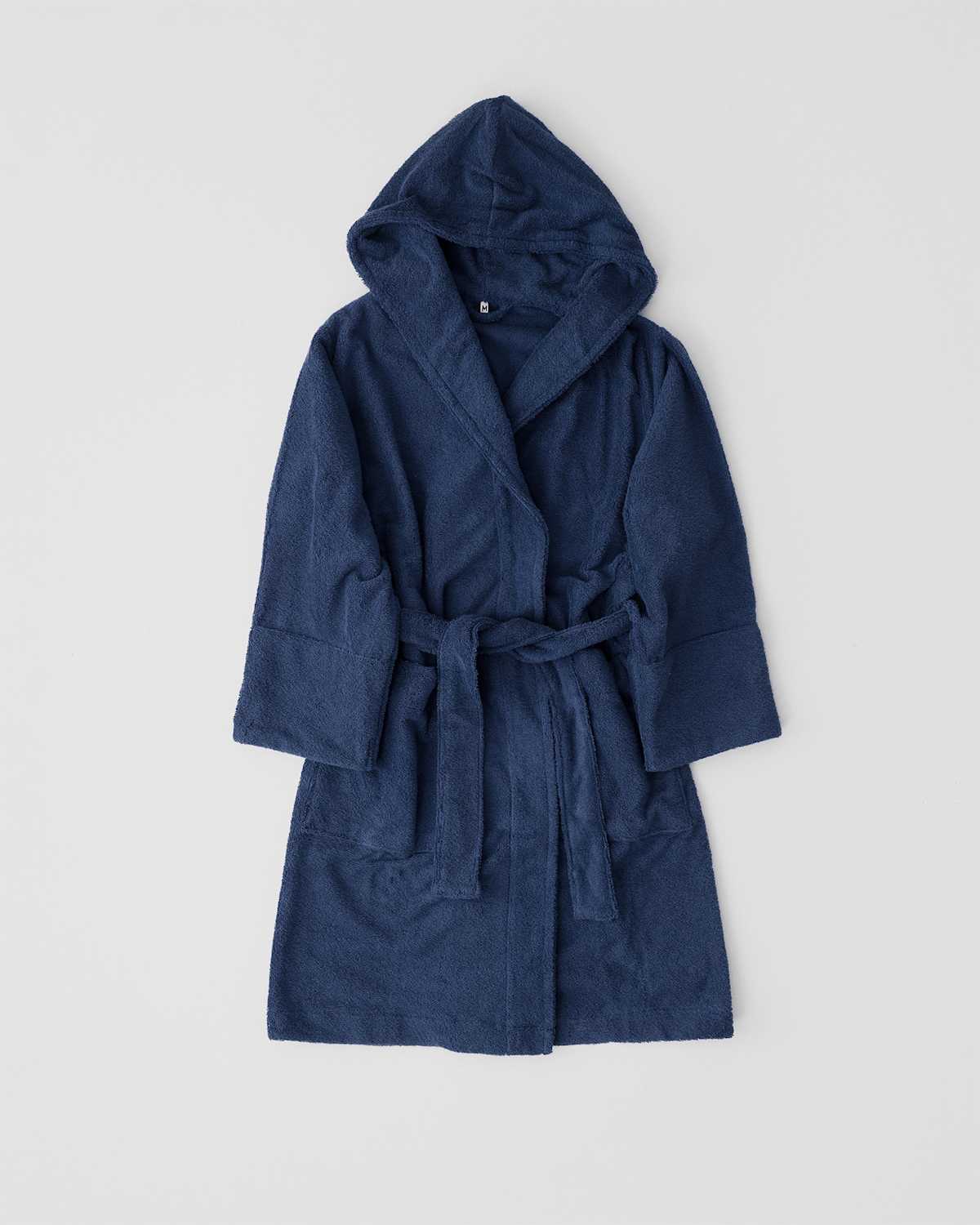 Hooded Bathrobe Navy Tekla Fabrics