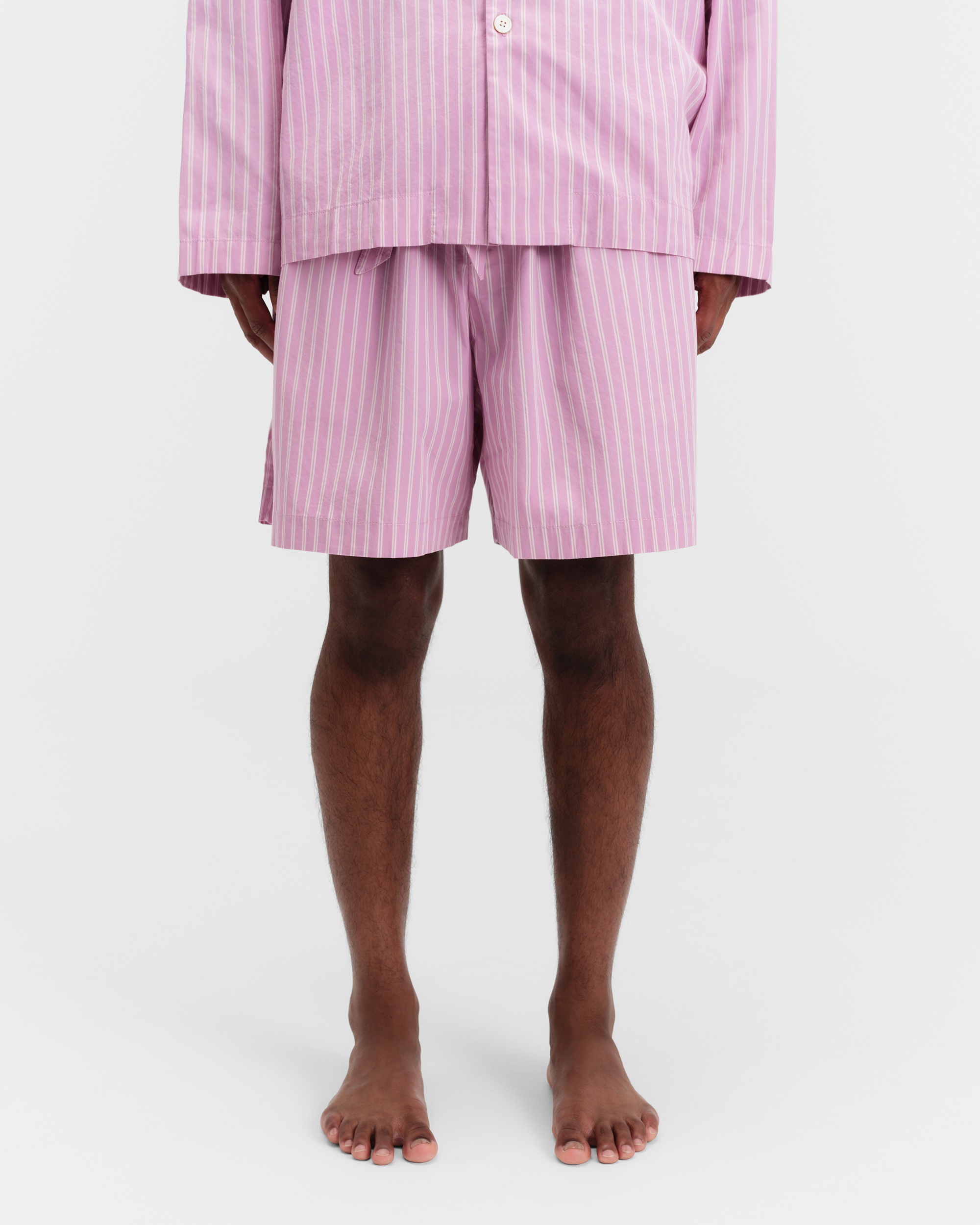 Poplin pyjamas – shorts – Purple Pink Stripes | Tekla Fabrics