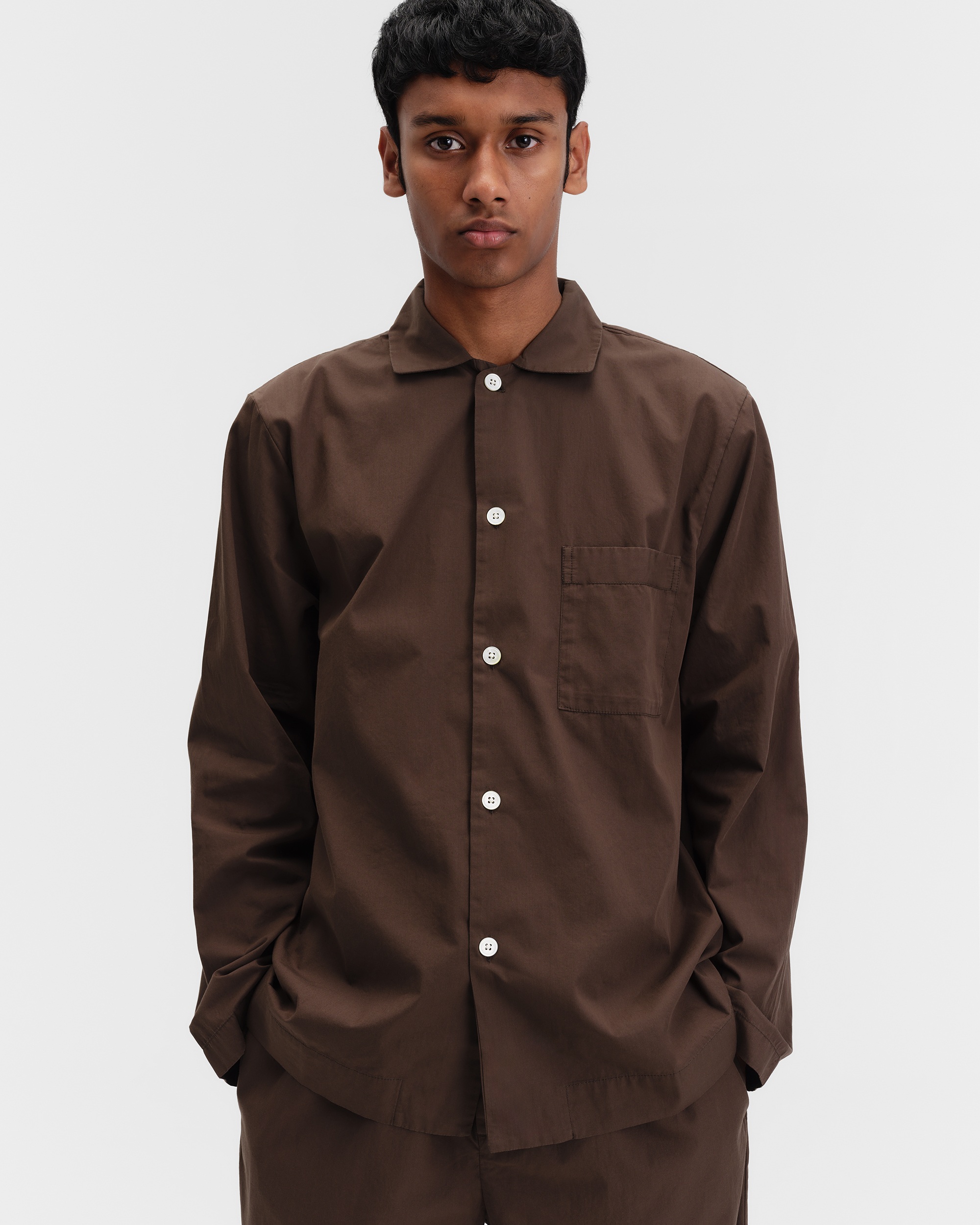 Poplin pyjamas – long-sleeved shirt – Shirt Blue | Tekla Fabrics