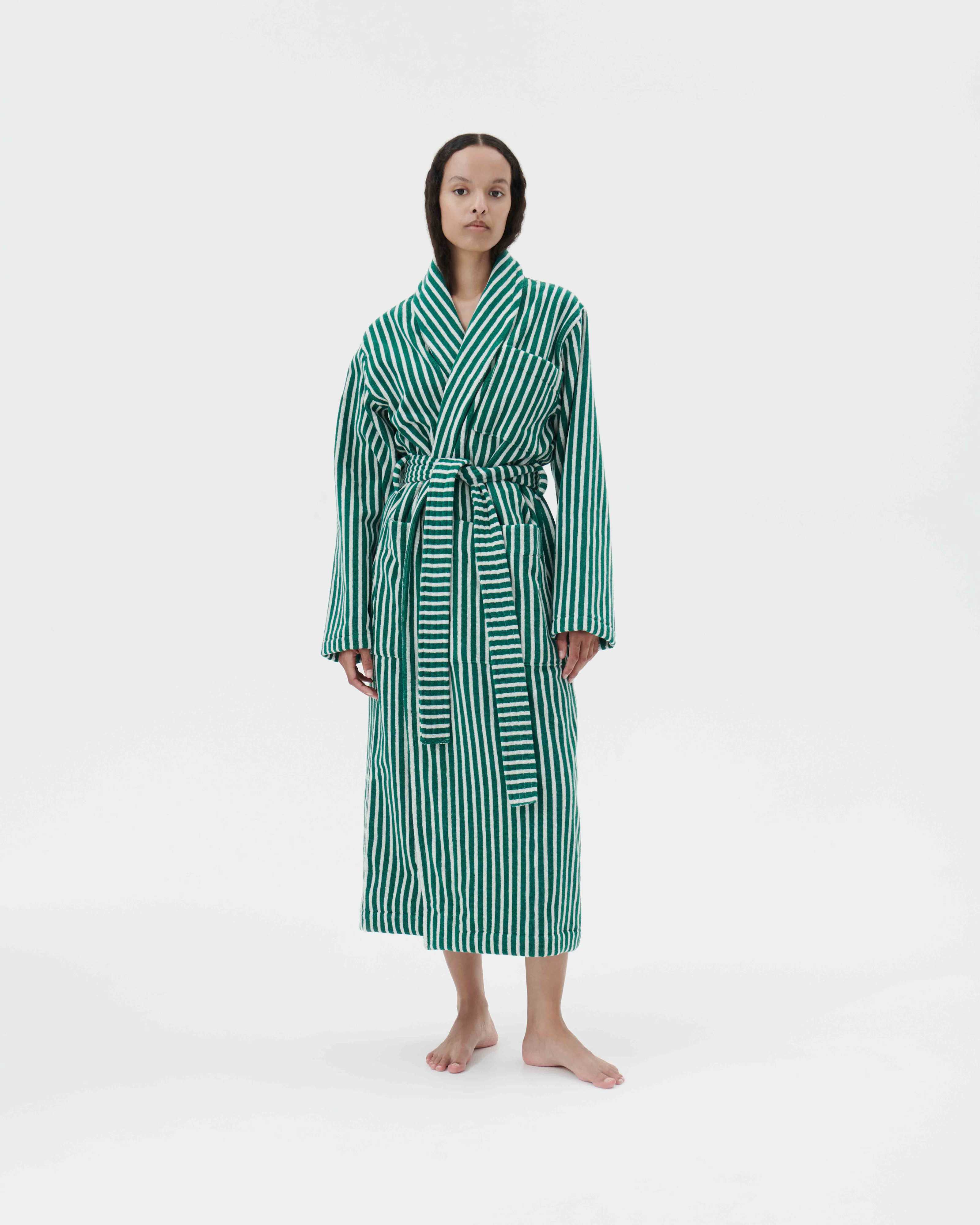 Classic Bathrobe - Striped - Teal Green Stripes | Tekla Fabrics