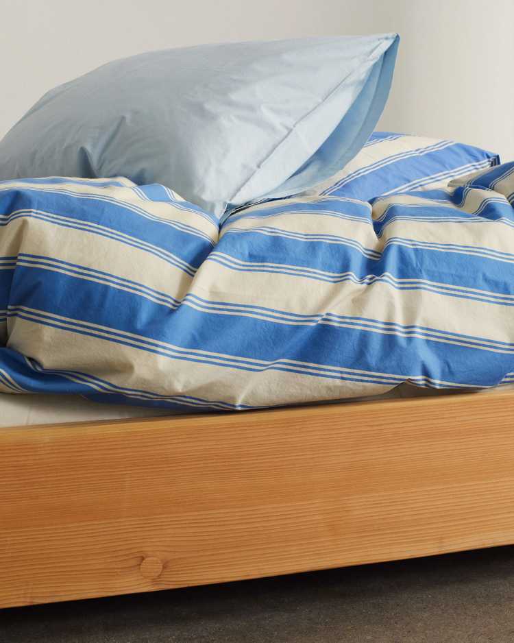 Blue Mattress Stripes and Sky Blue bedding