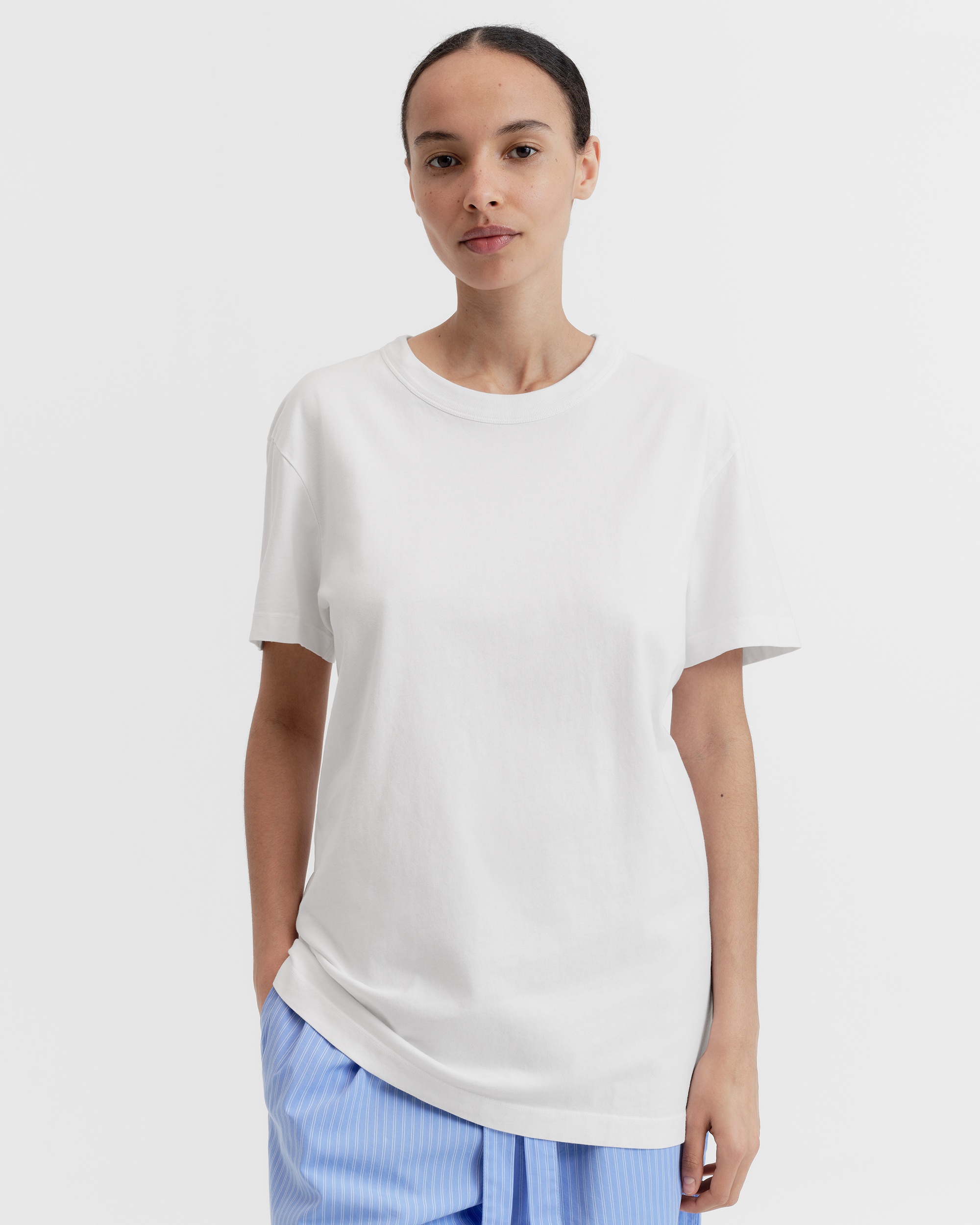 Tシャツ・カットソー PLAIN White Shirt with Classic Collar in Tech Fabric Woman T-Shirt - White | Tekla Fabrics