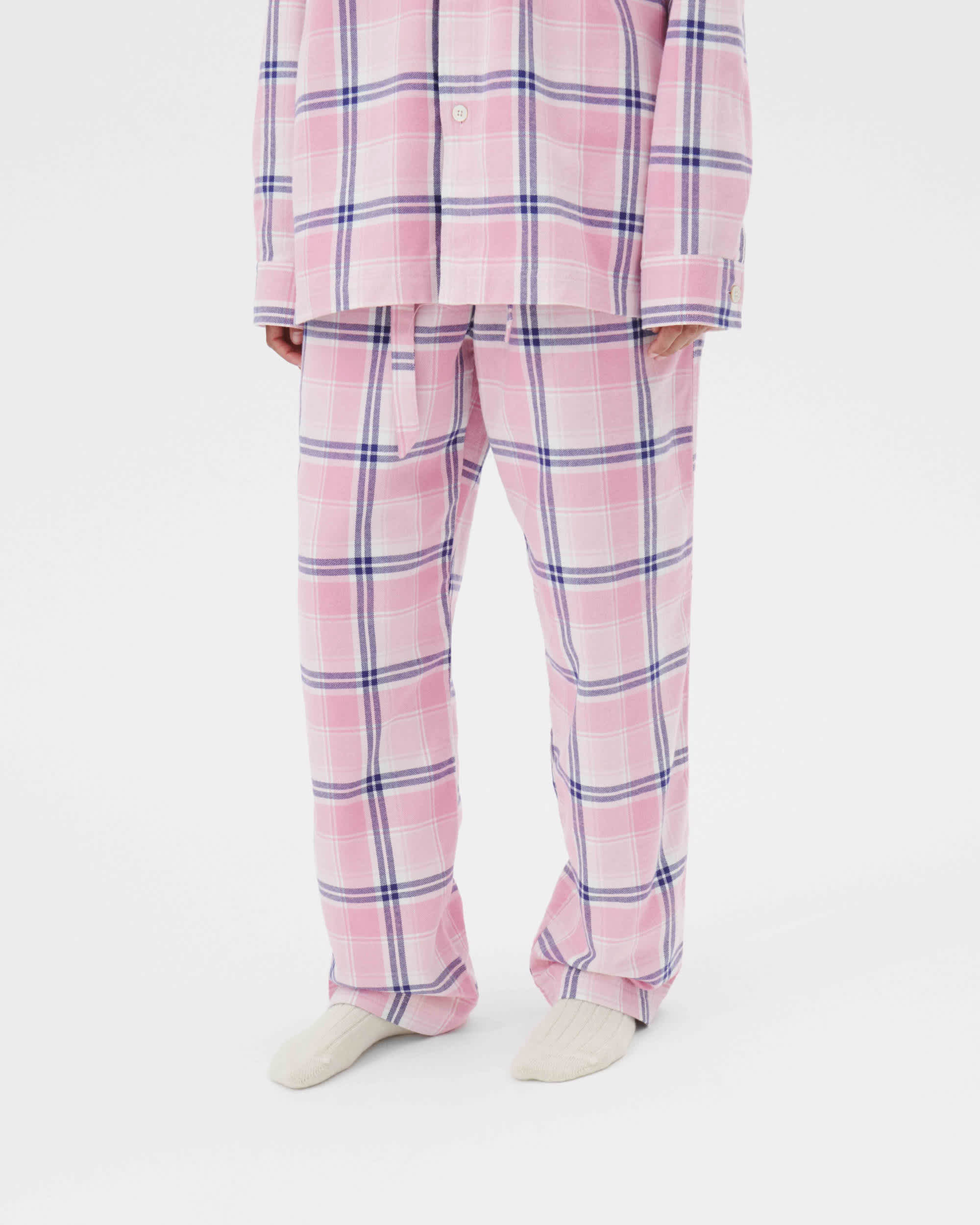Tekla - Flannel Pyjamas Pants in Dark Blue Plaid – stoy