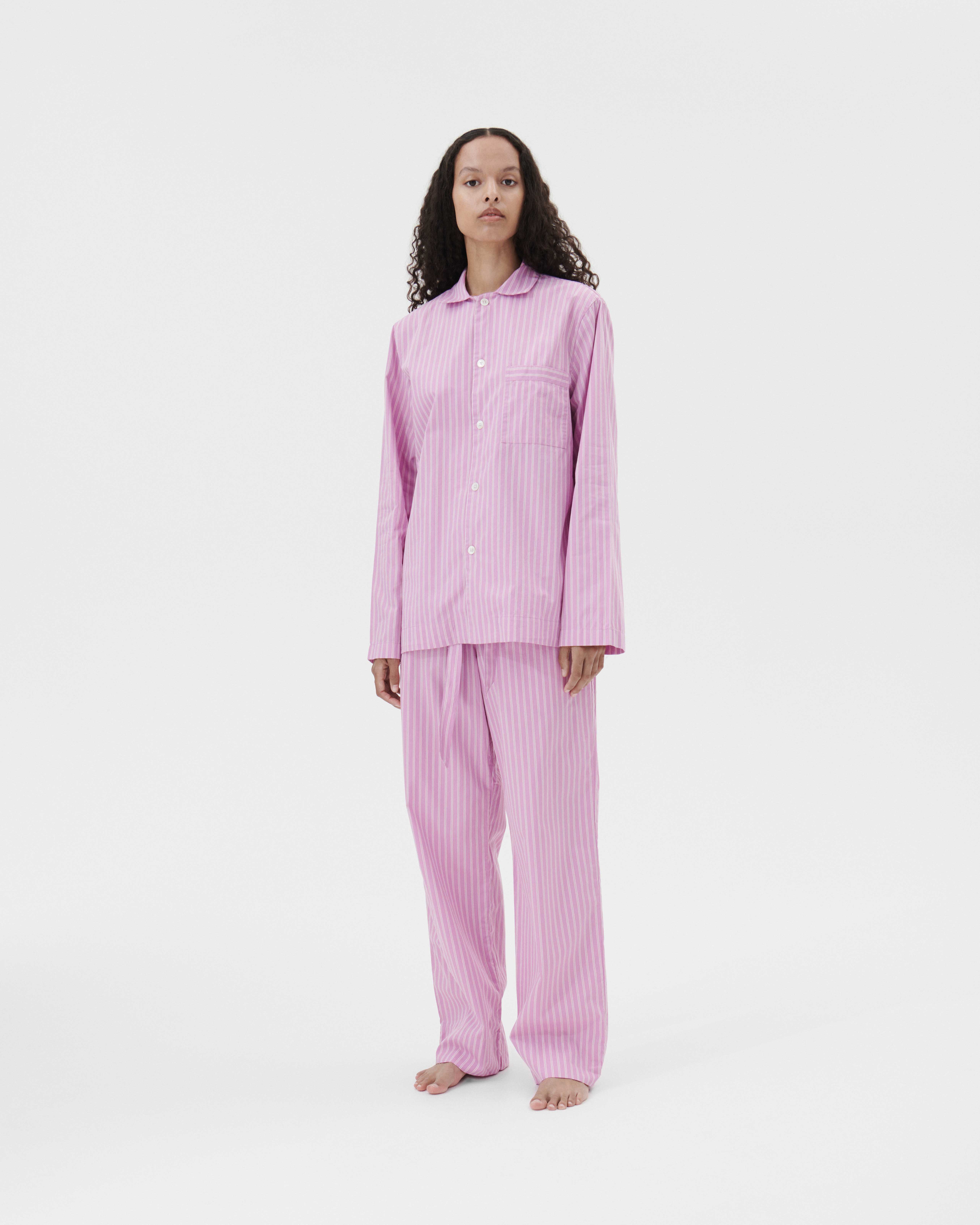 Poplin pyjamas – long-sleeved shirt – Purple Pink Stripes | Tekla Fabrics