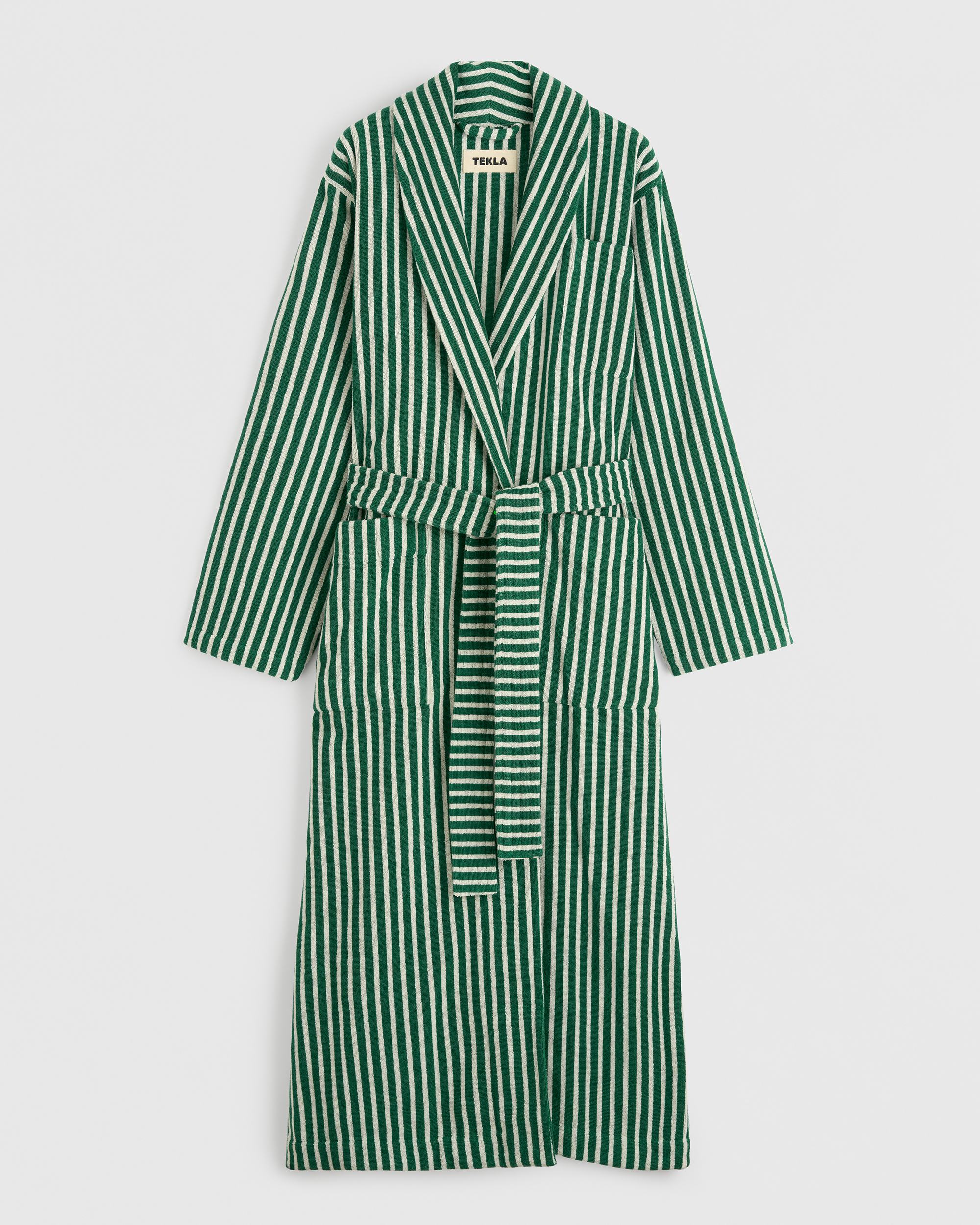 Kids hooded bathrobe  striped  Teal Green Stripes | Tekla Fabrics