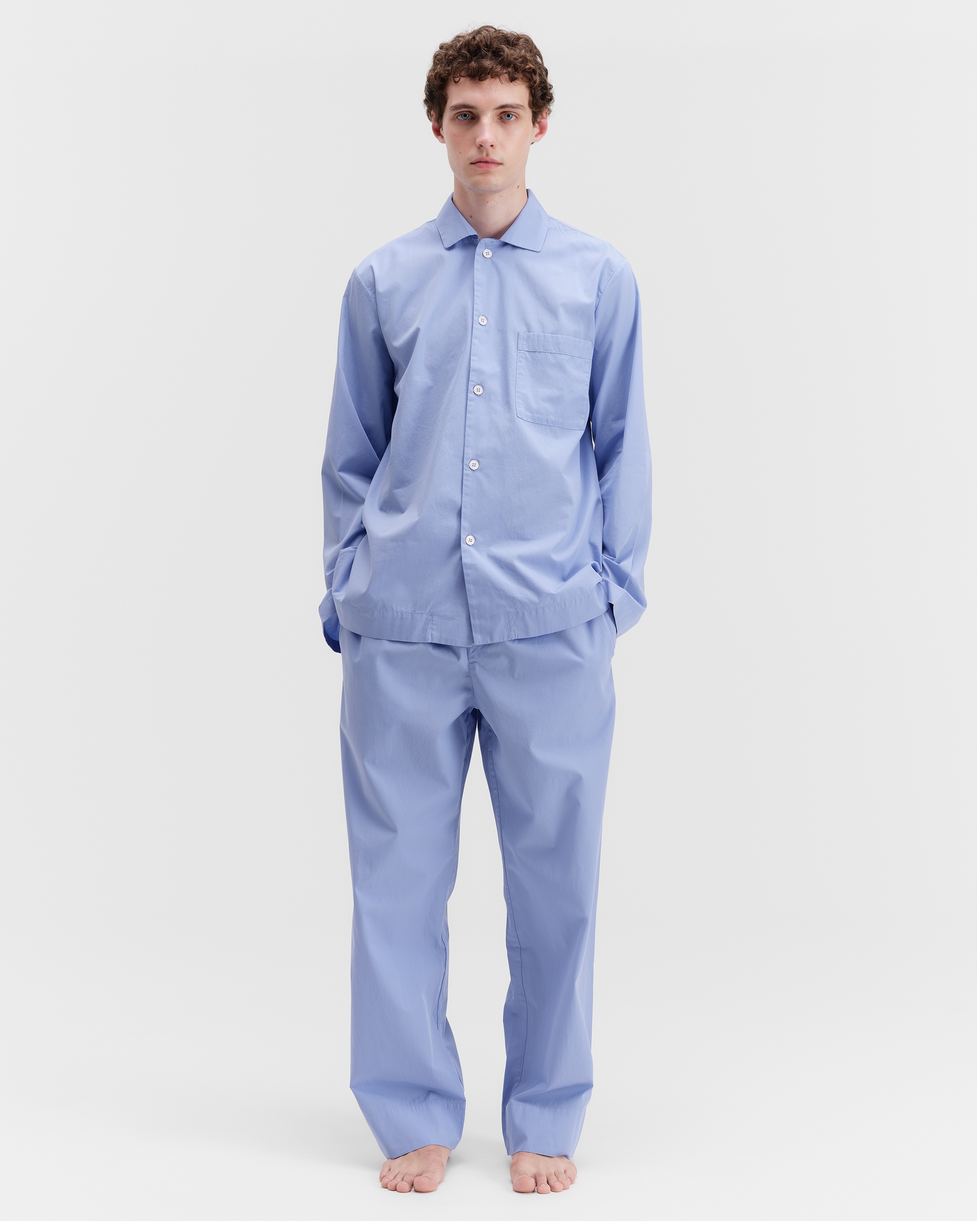 Poplin pyjamas – long-sleeved shirt – Cornflower Blue | Tekla Fabrics