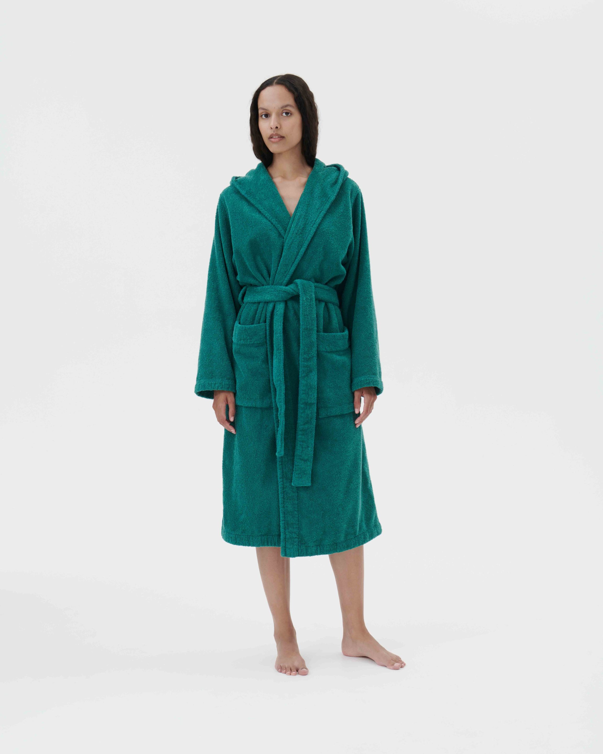 Female - Hooded Bathrobe - Teal Green