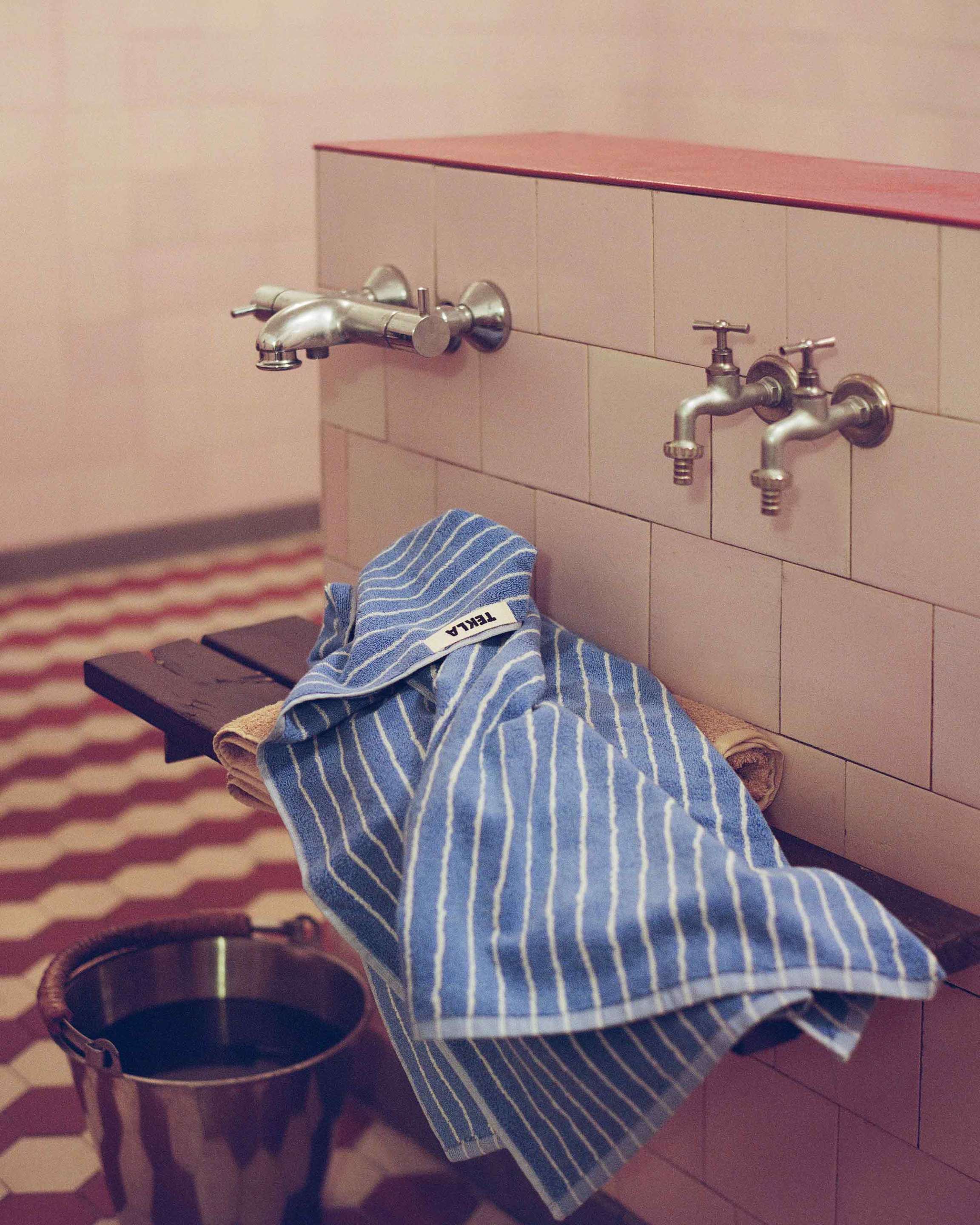 Clear Blue Stripes towel in the Finnish sauna culture
