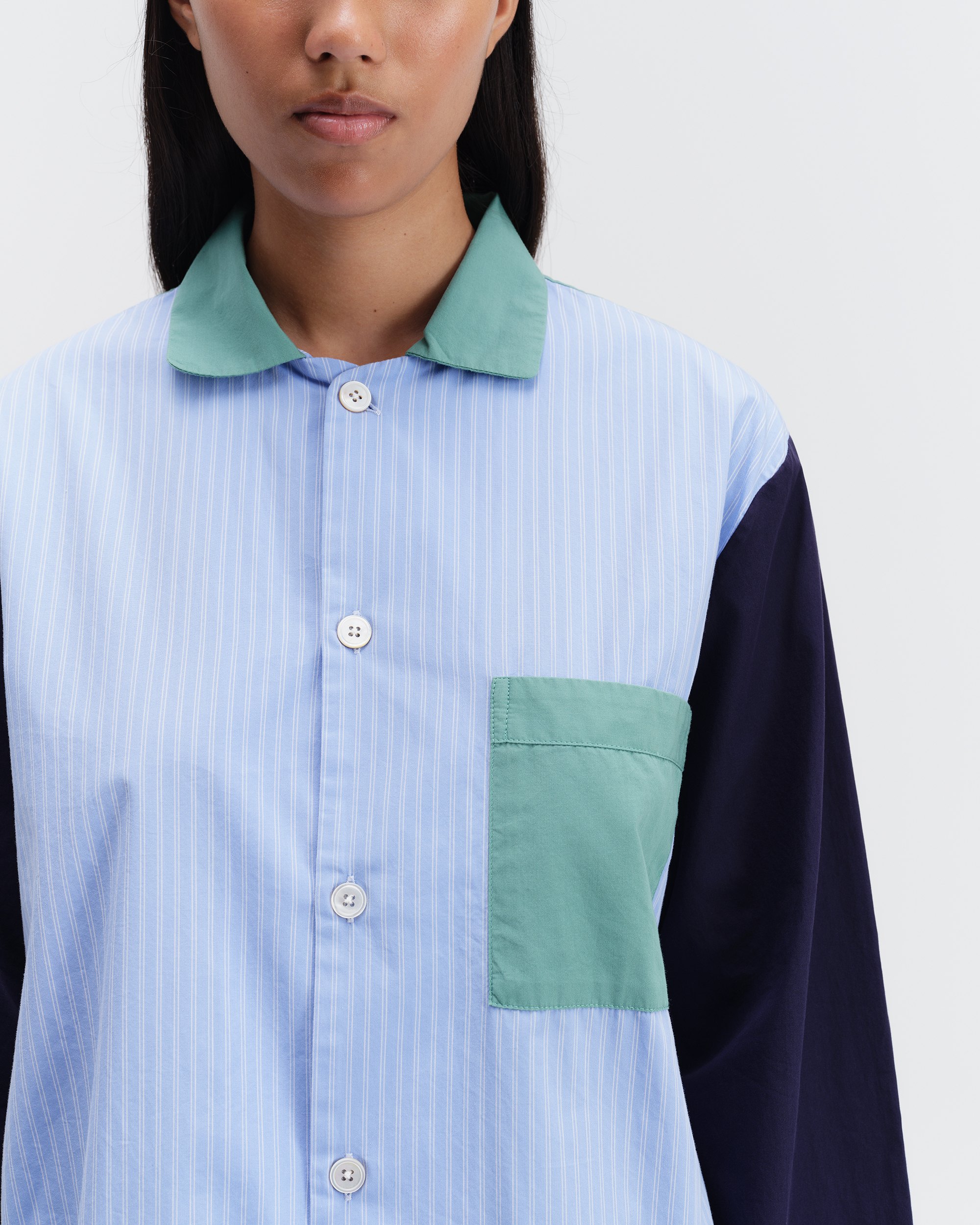 新品:tekla popin stripe shirt lido stripe Tekla - Poplin Pyjamas Shirt in Placid Blue Stripes – Stoy