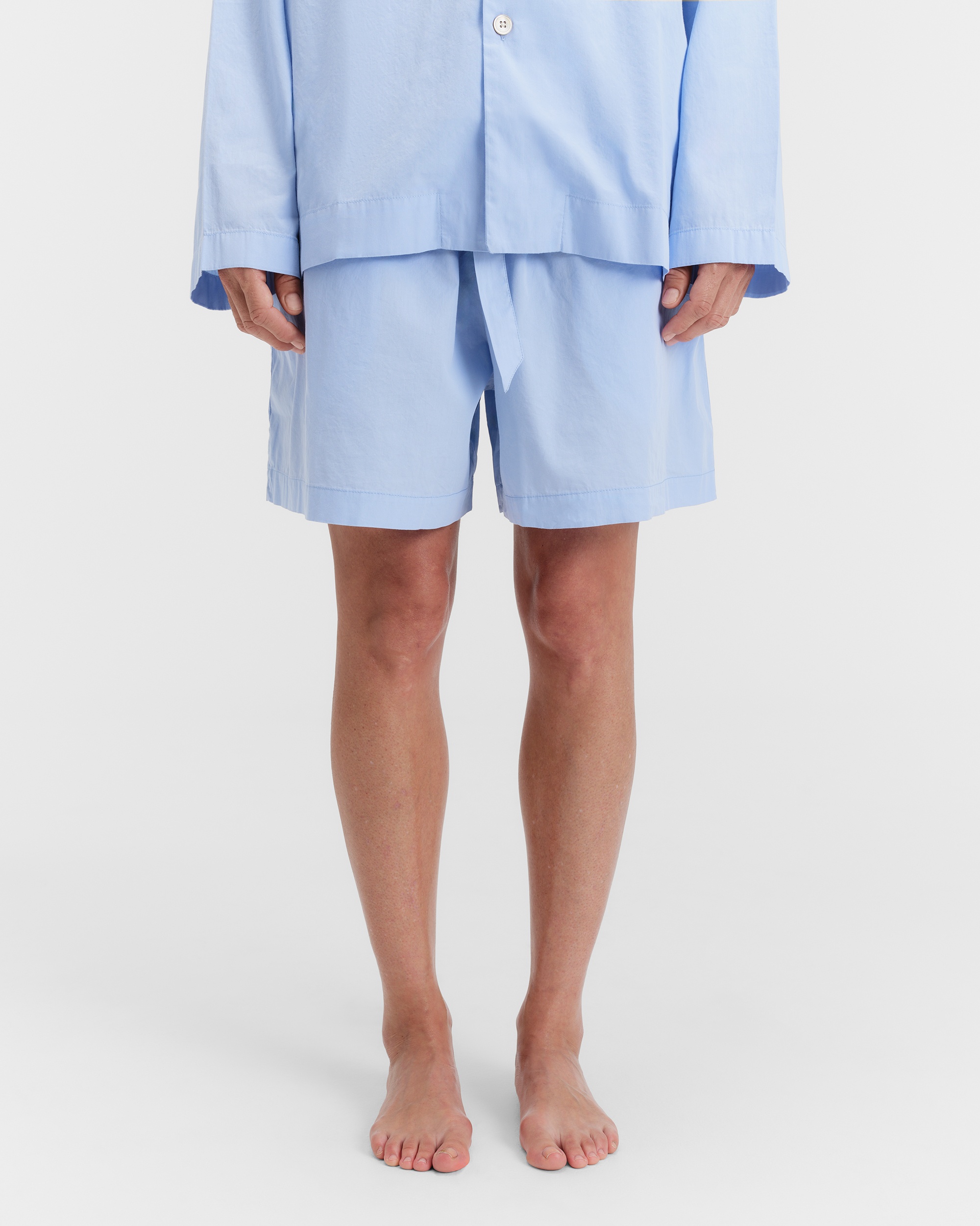 Poplin pyjamas – shorts – Shirt Blue | Tekla Fabrics