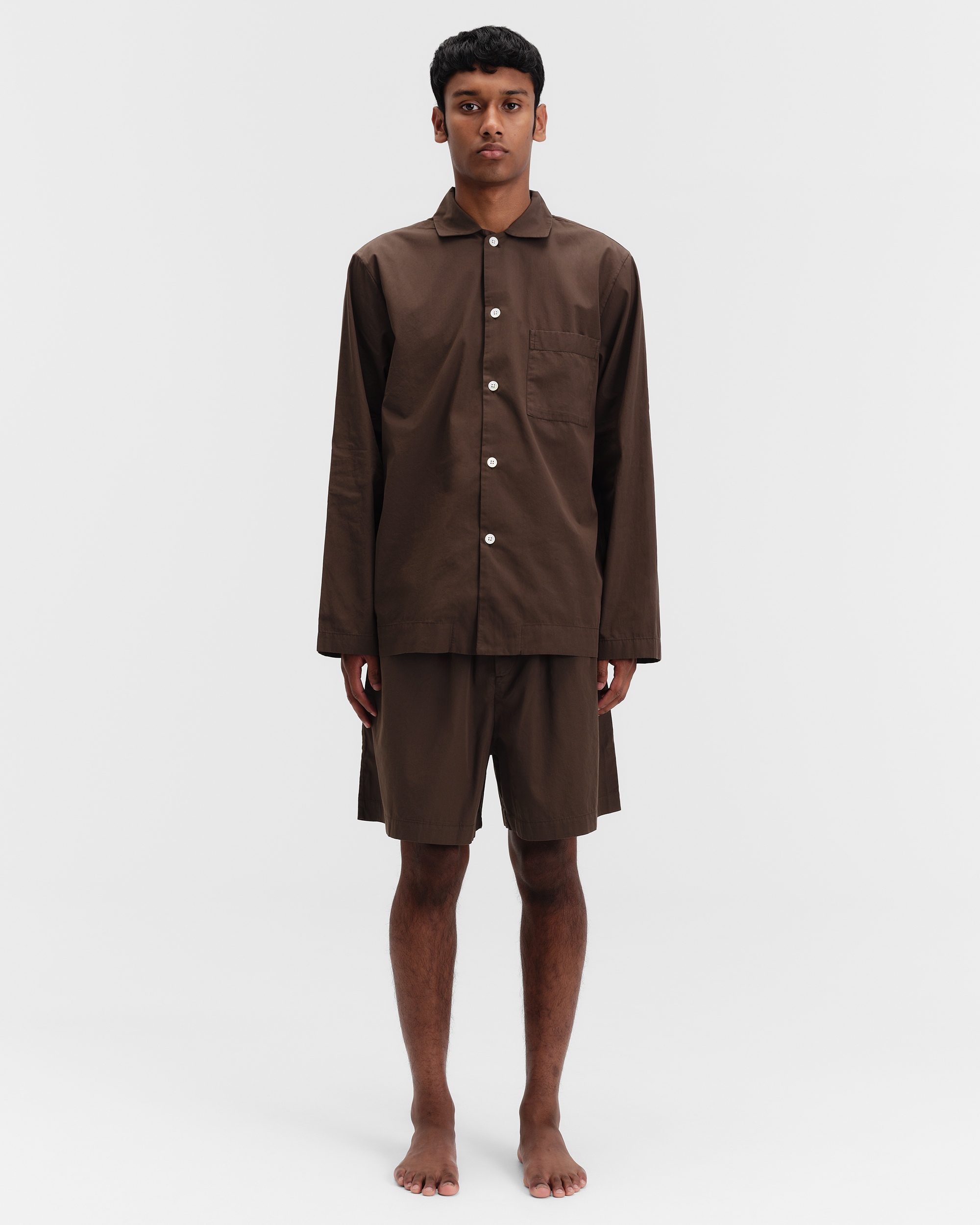 Poplin pyjamas – shorts – Shirt Blue | Tekla Fabrics