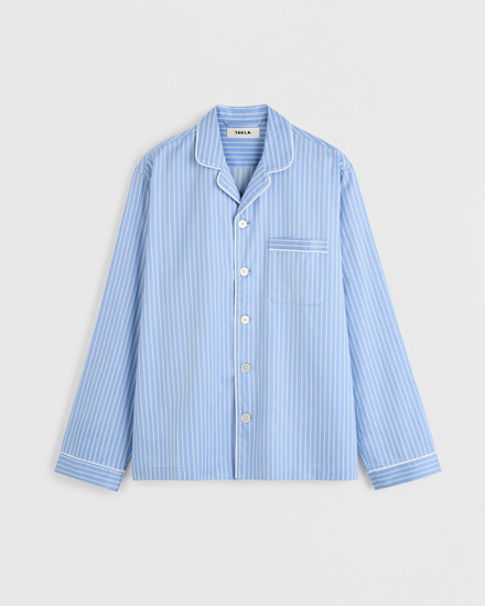 Tekla Fabrics Sateen Men's Pyjamas Shirt - Polo Stripes