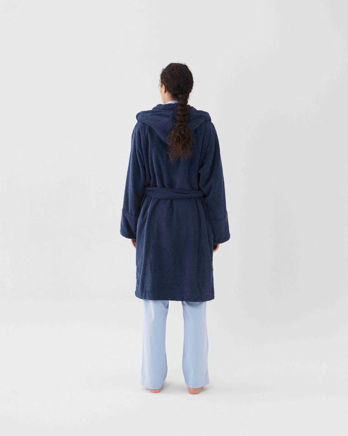 Hooded Bathrobe Navy Tekla Fabrics