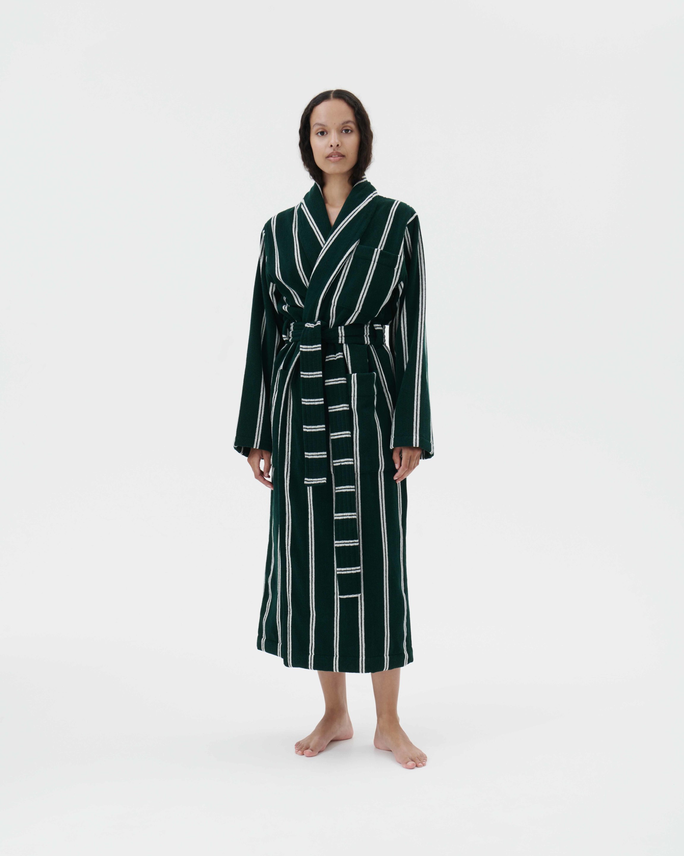 Female Forest Green Stripes classic bathrobe