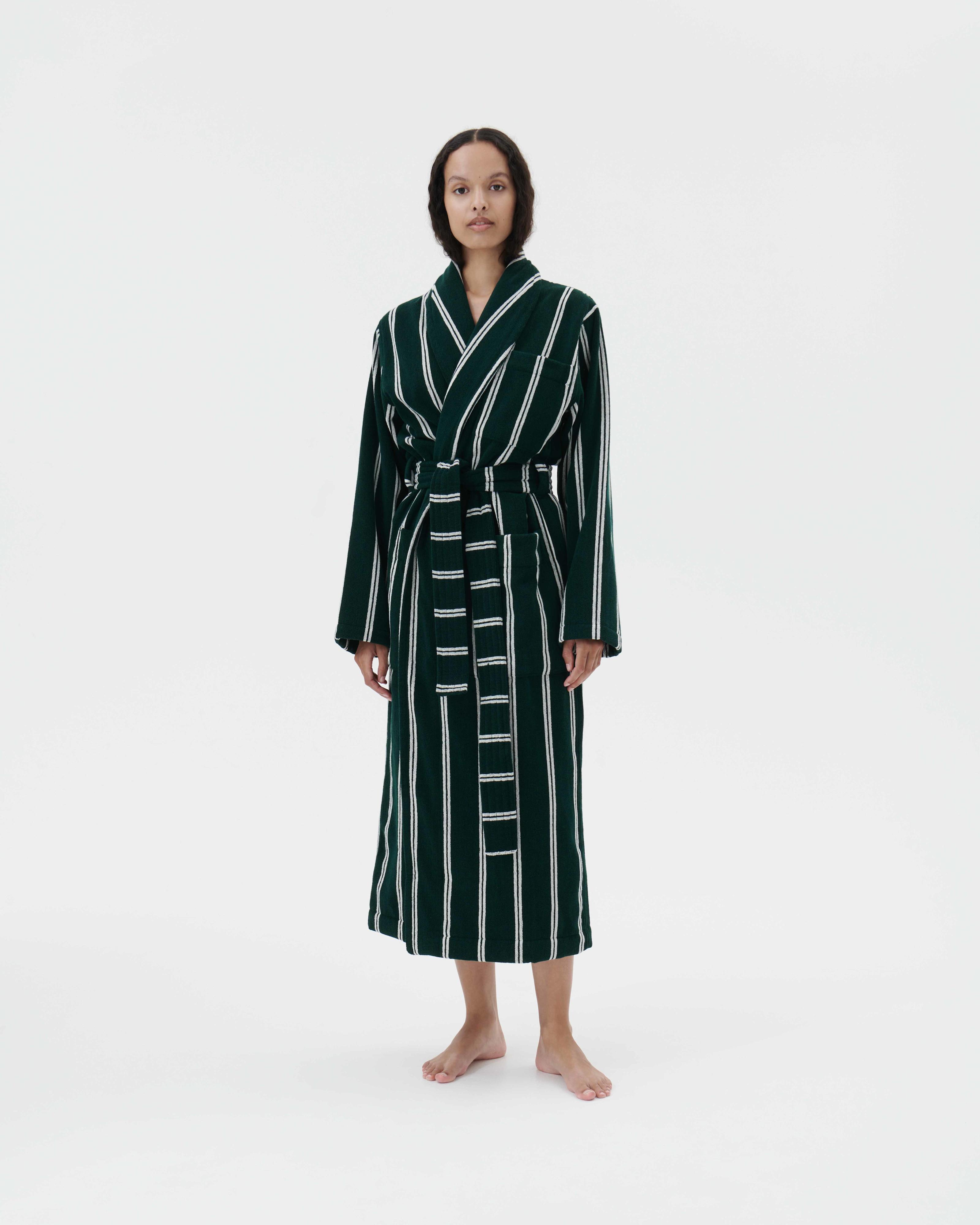 Classic Bathrobe - Striped - Teal Green Stripes | Tekla Fabrics