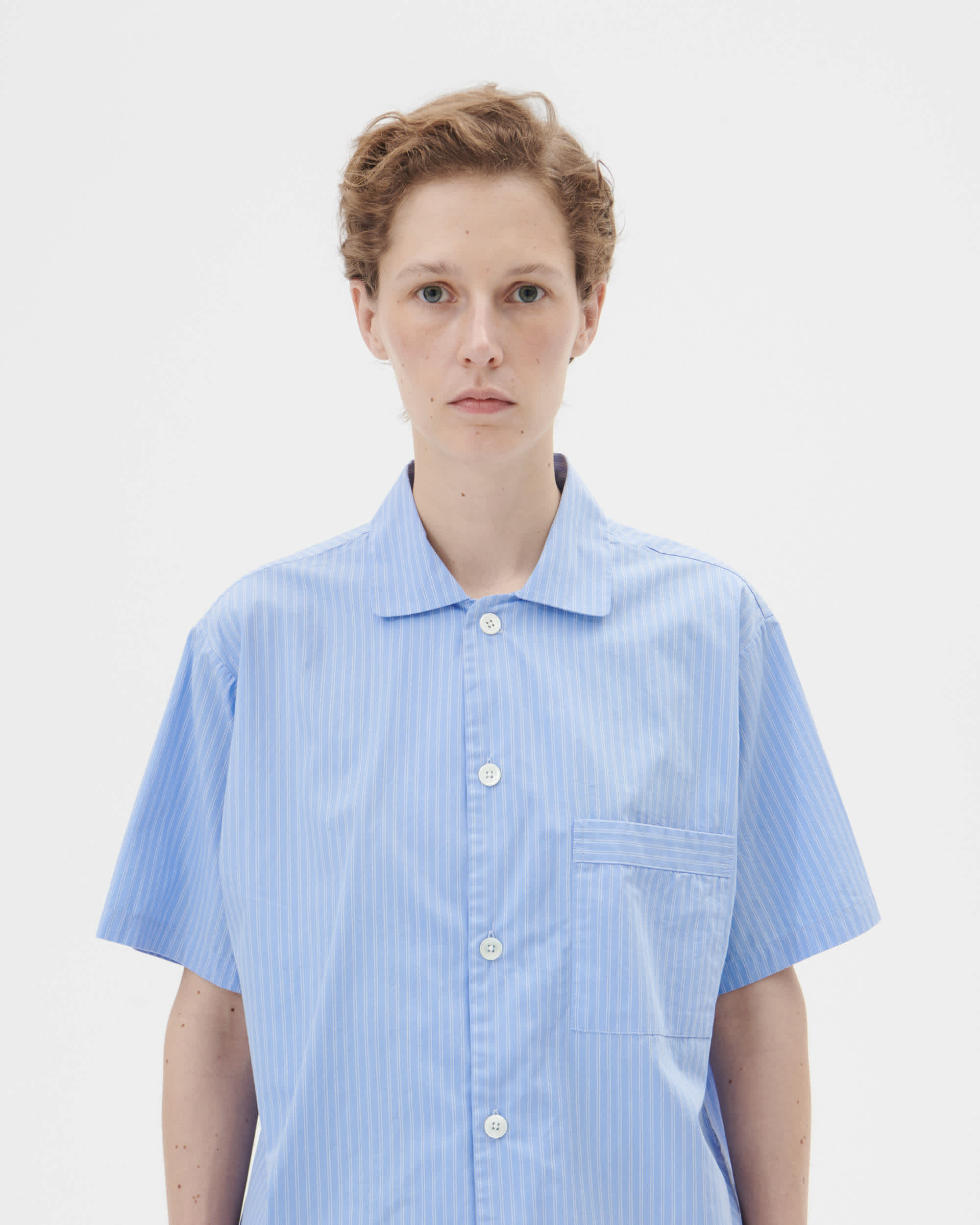 Poplin pyjamas – short-sleeved shirt – Hopper Stripes | Tekla Fabrics