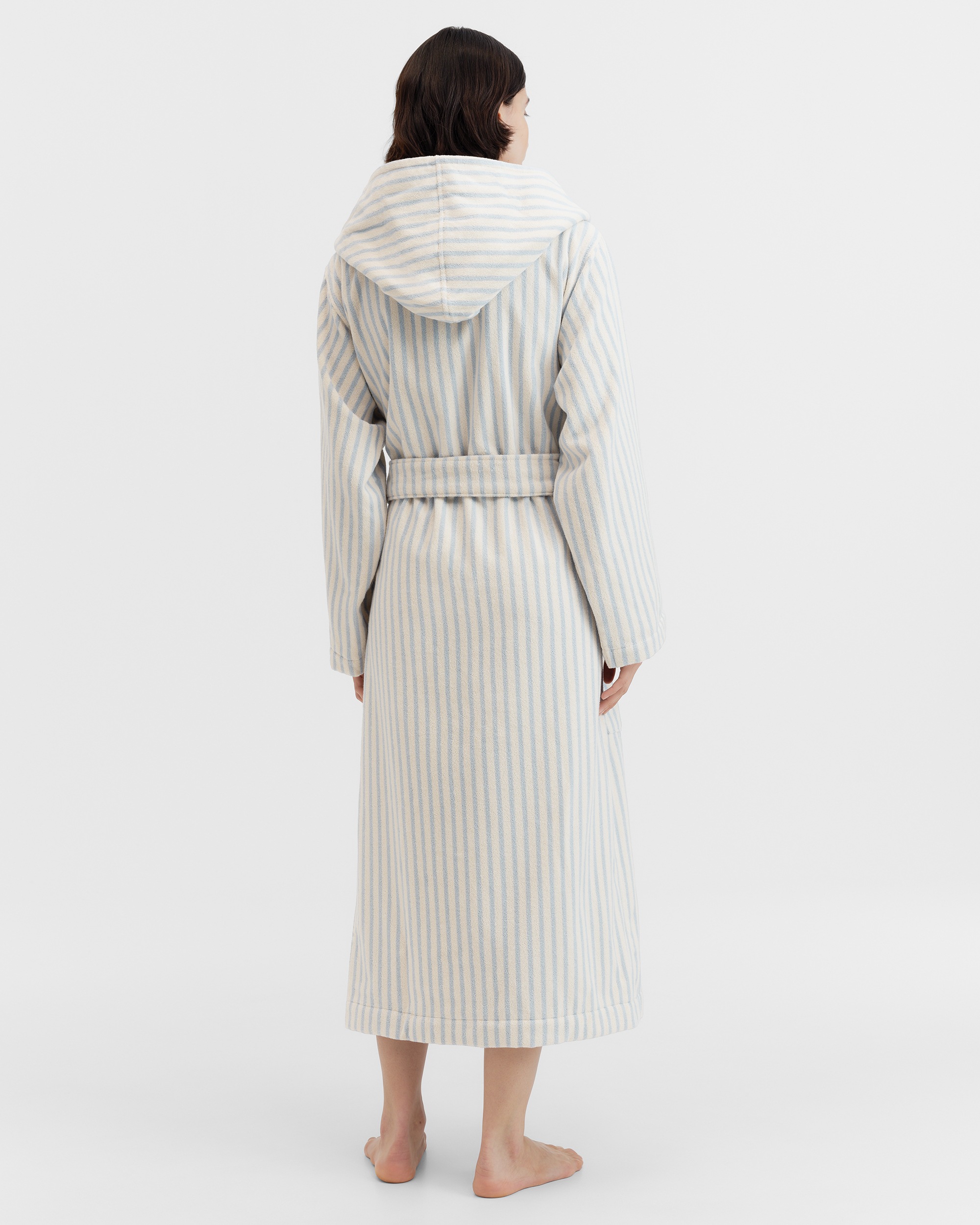 Hooded bathrobe – striped – Clear Blue | Tekla Fabrics