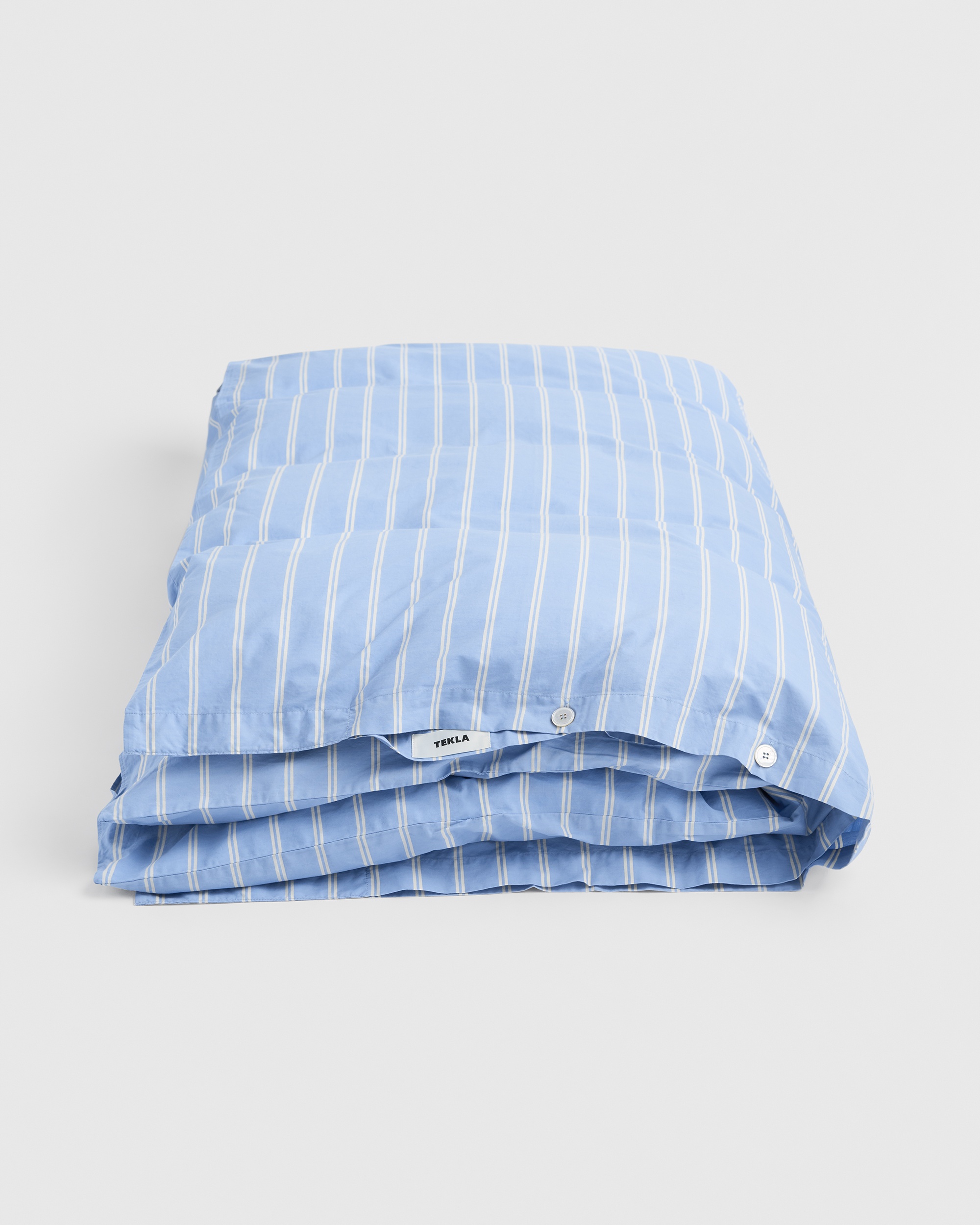 Tekla Fabrics Percale King Duvet Cover - Island Blue Stripes