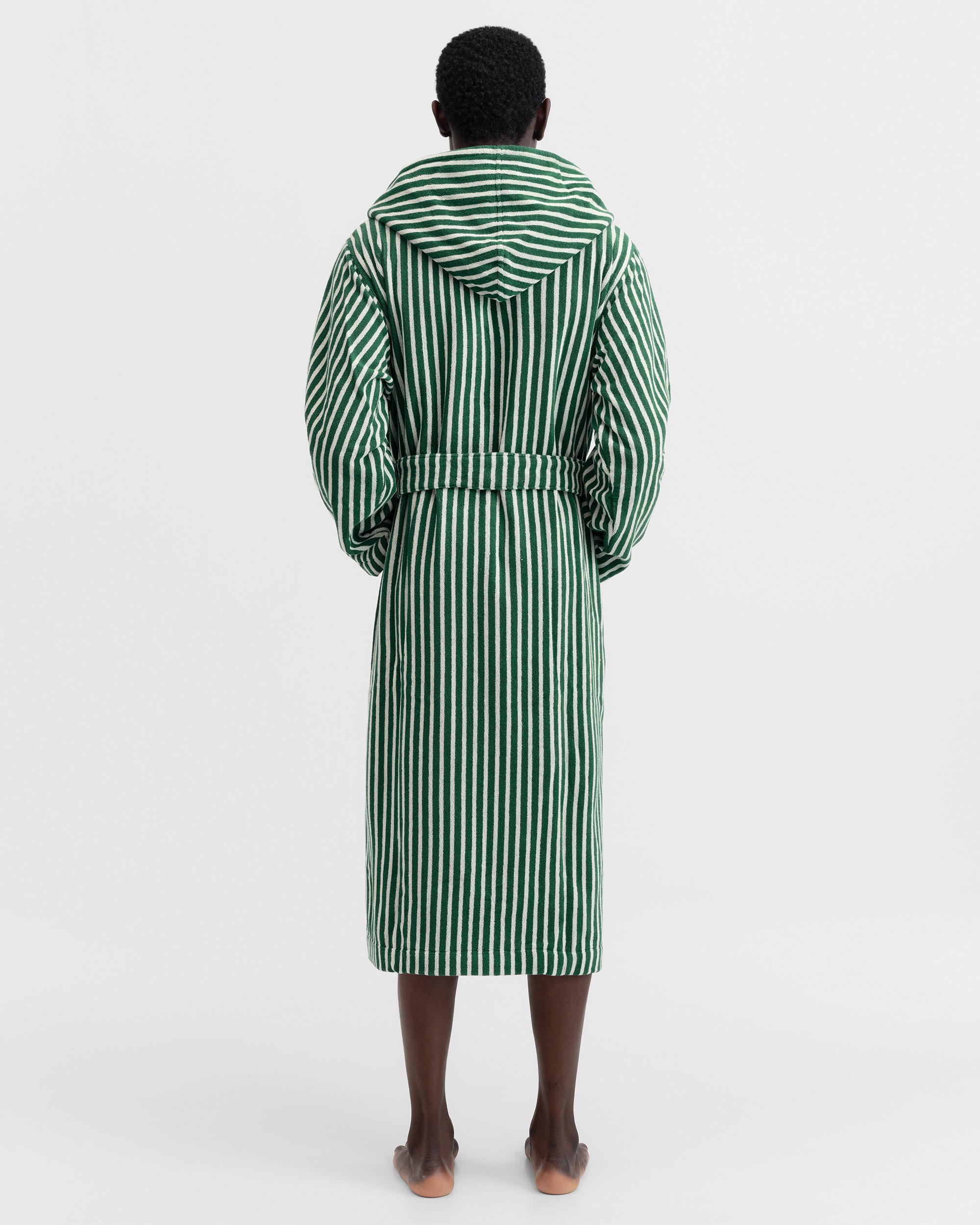 Hooded Bathrobe - Striped - Teal Green Stripes | Tekla Fabrics
