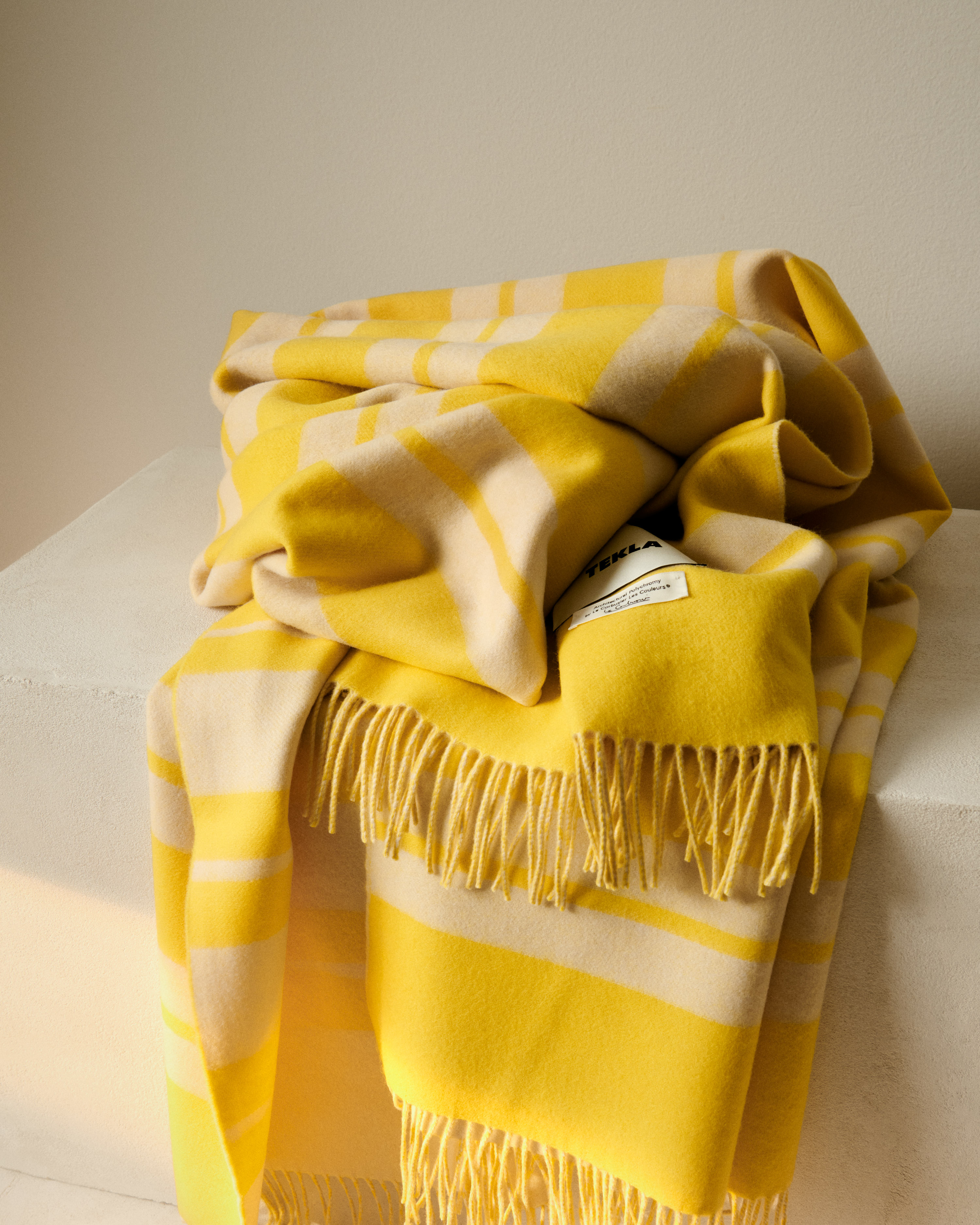 Lambswool blanket – Blanc and Jaune Stripes | Tekla Fabrics