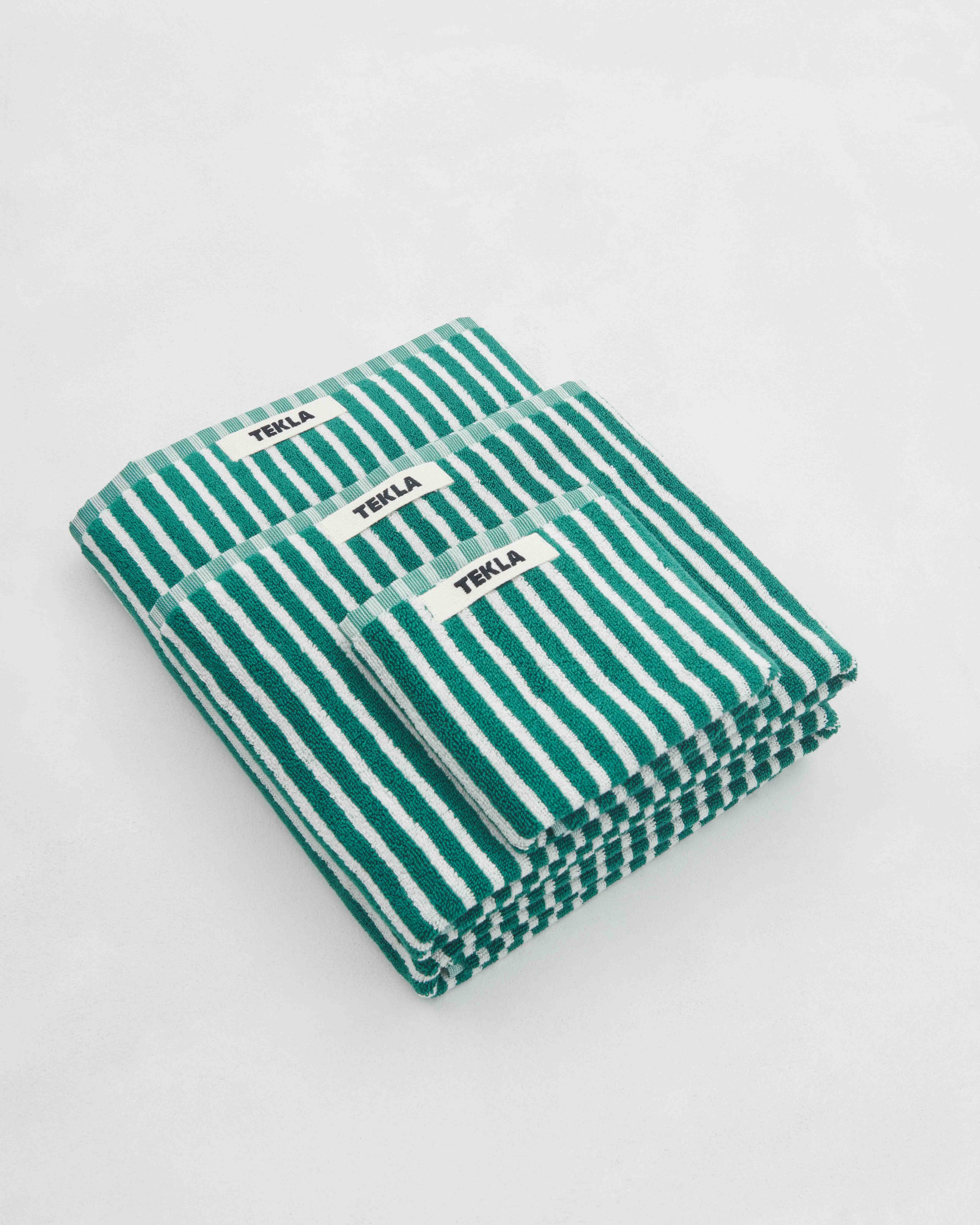 Tekla Fabrics Terry towel - Teal Green Stripes