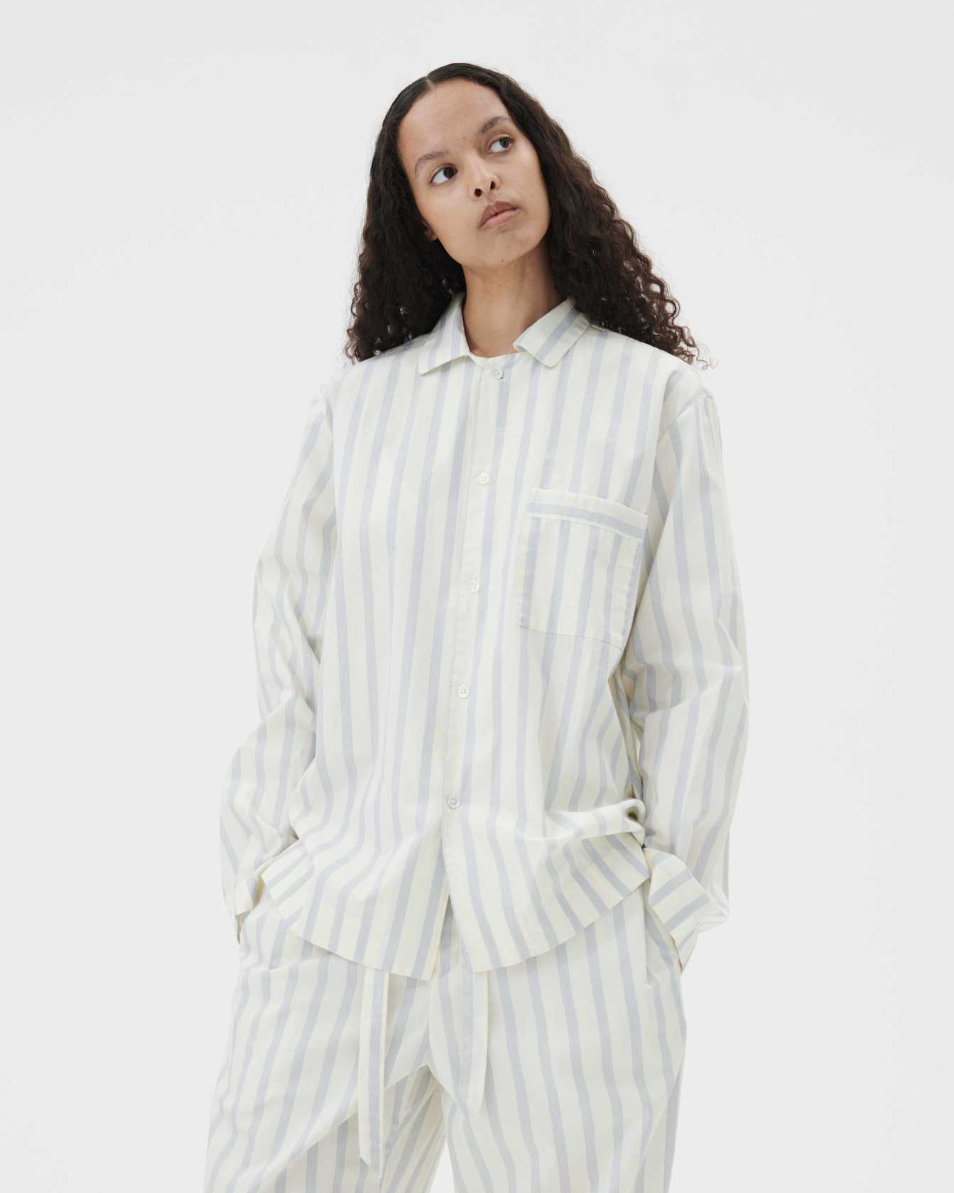 TEKLA Organic Cotton Poplin Pajama Shirt In Stripe Print