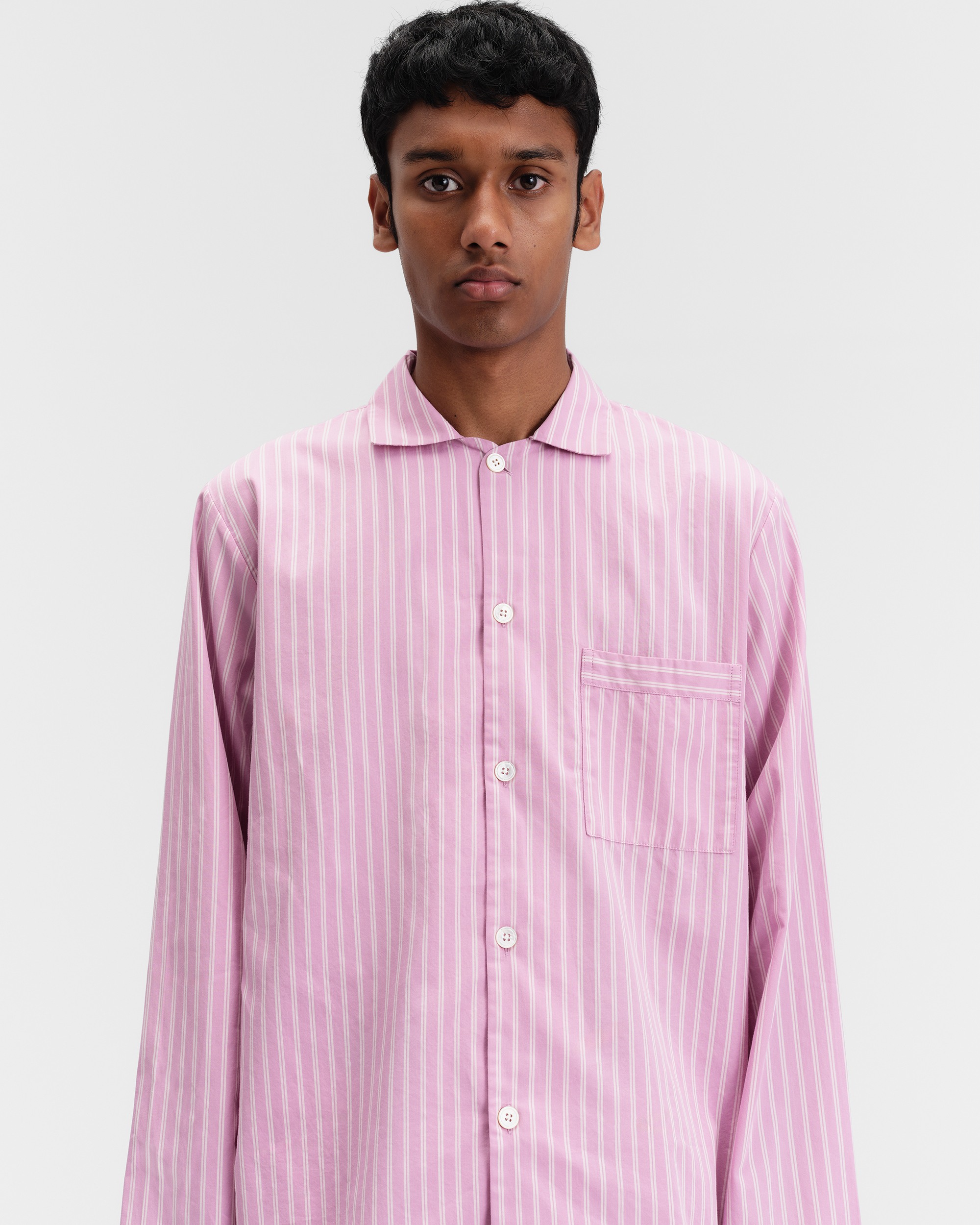 Poplin pyjamas – long-sleeved shirt – Purple Pink Stripes | Tekla