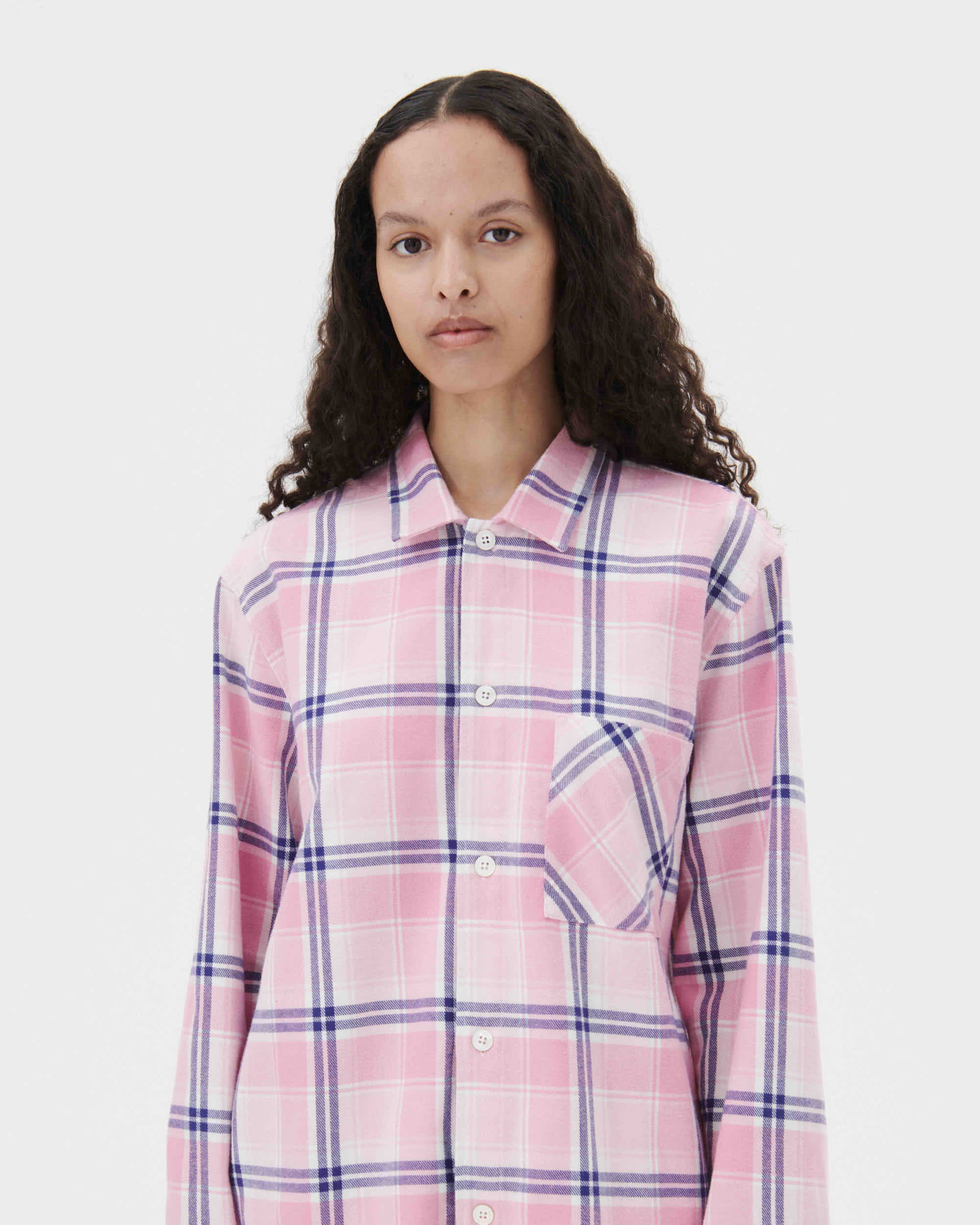 Tekla - Flannel Pyjamas Shirt in Pink Plaid – stoy