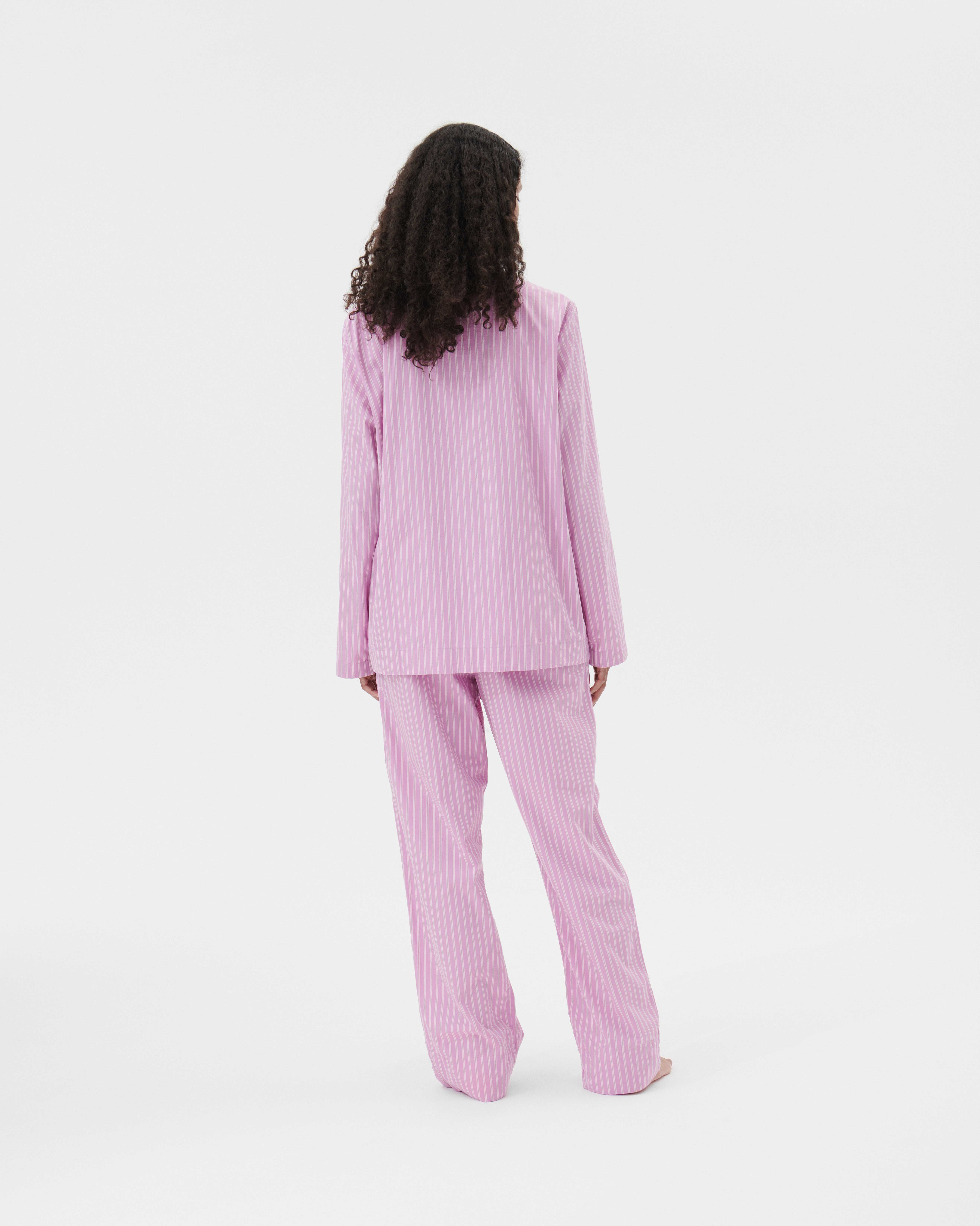 Poplin pyjamas – long-sleeved shirt – Purple Pink Stripes | Tekla Fabrics