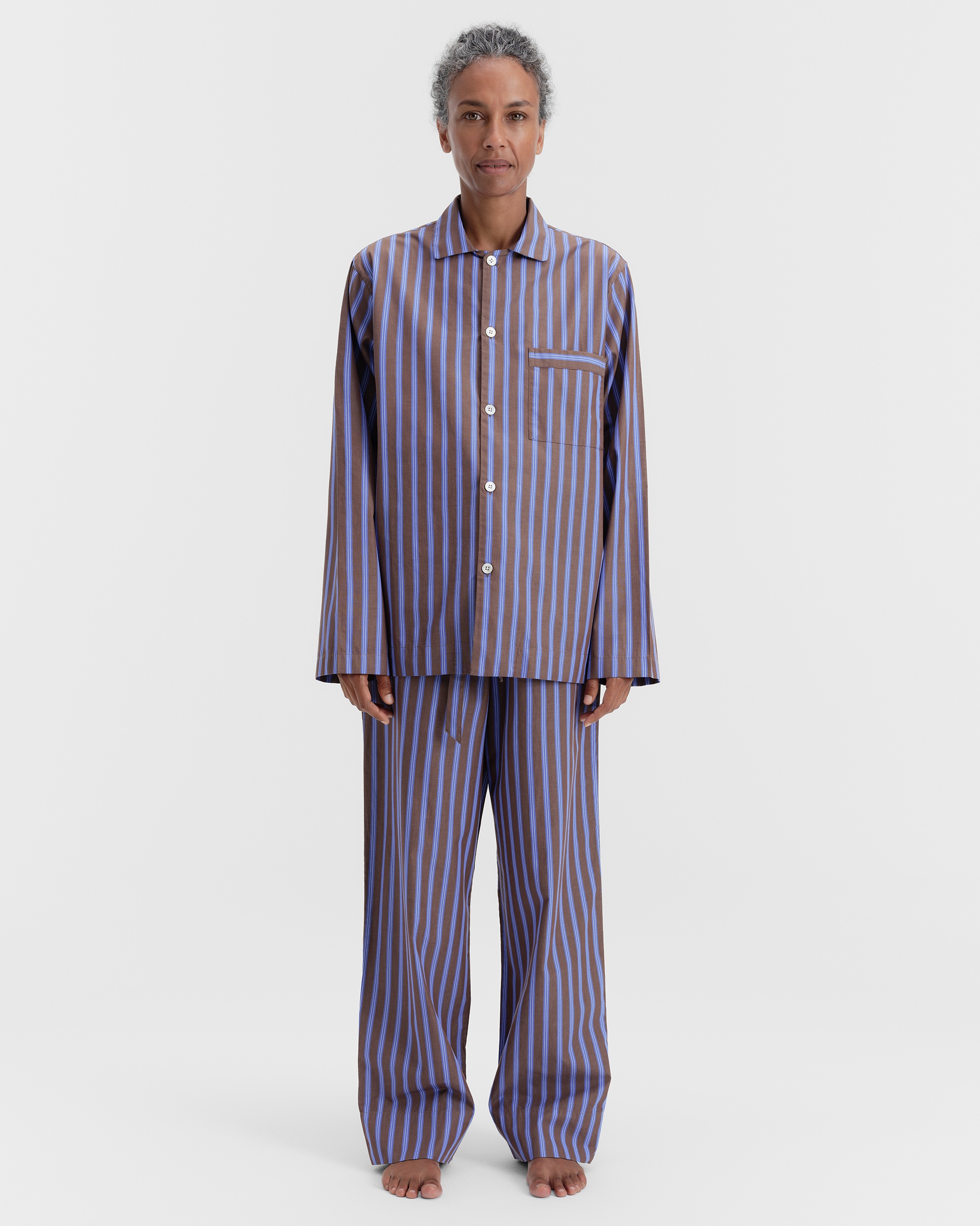 Poplin, Pyjamas Long Shirt - Stave Stripes | Tekla Fabrics