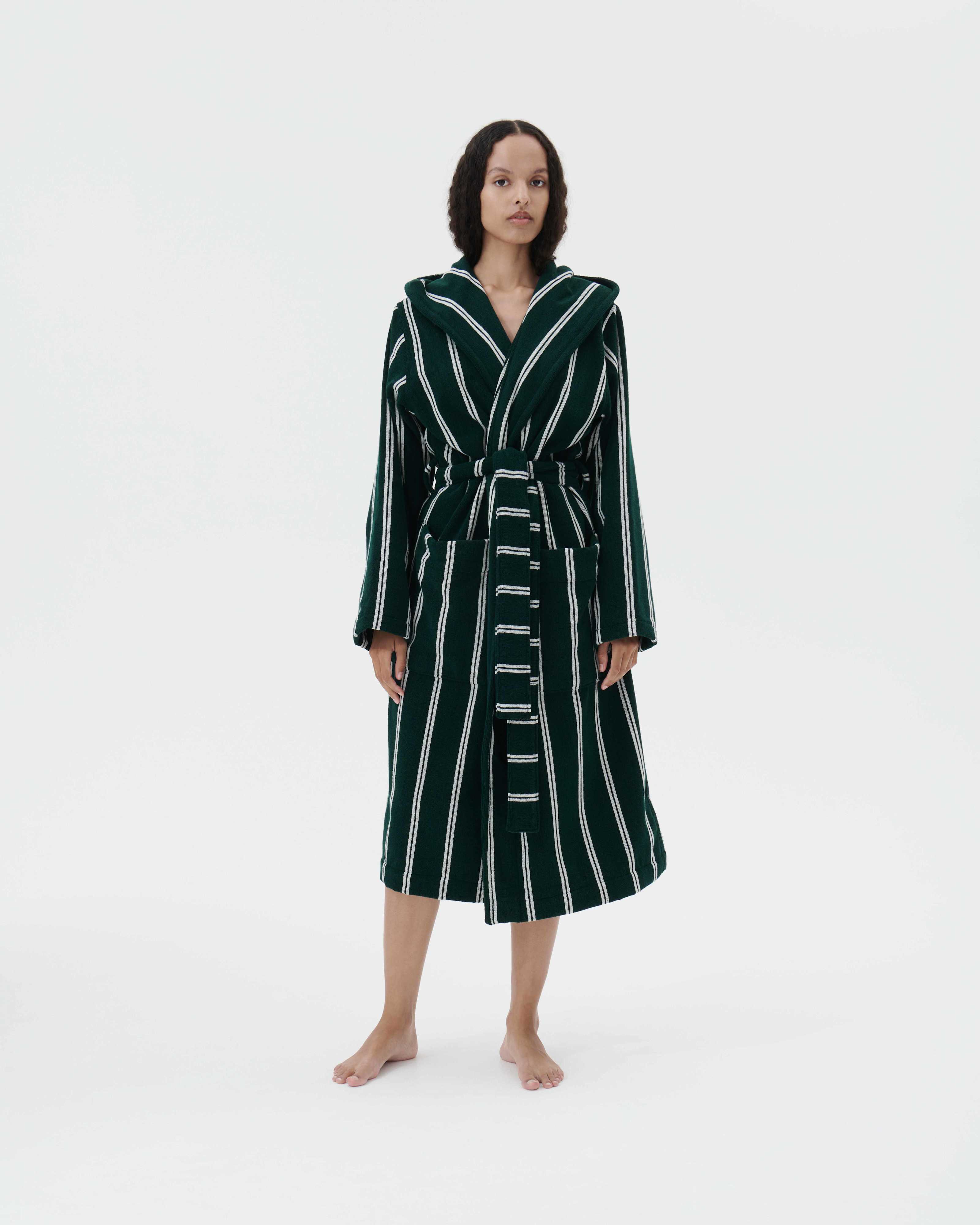 Hooded Bathrobe - Striped - Marseille | Tekla Fabrics