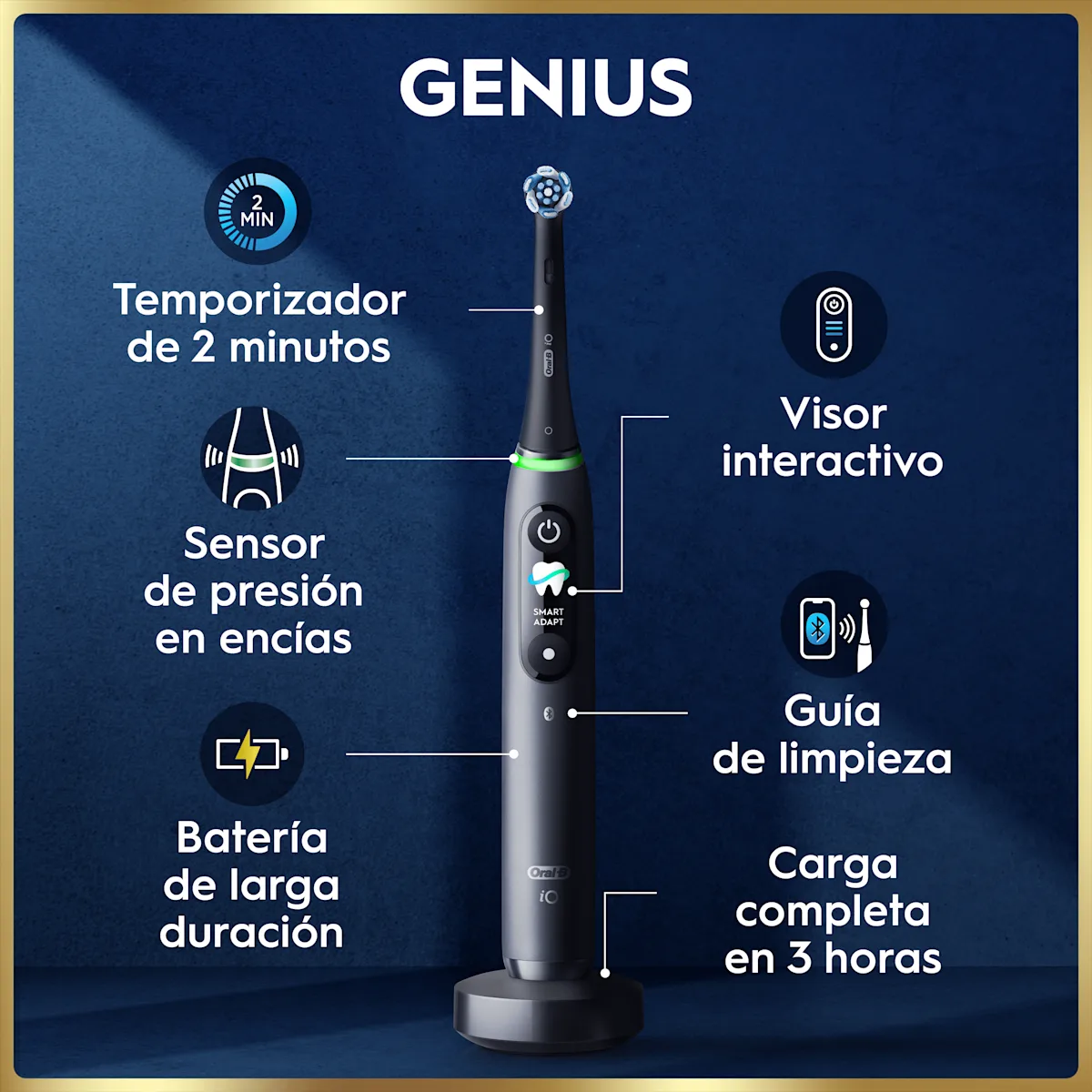 Cepillo de dientes eléctrico iO9 Negro con 1 cabezal y estuche de carga de viaje y carga rápida
