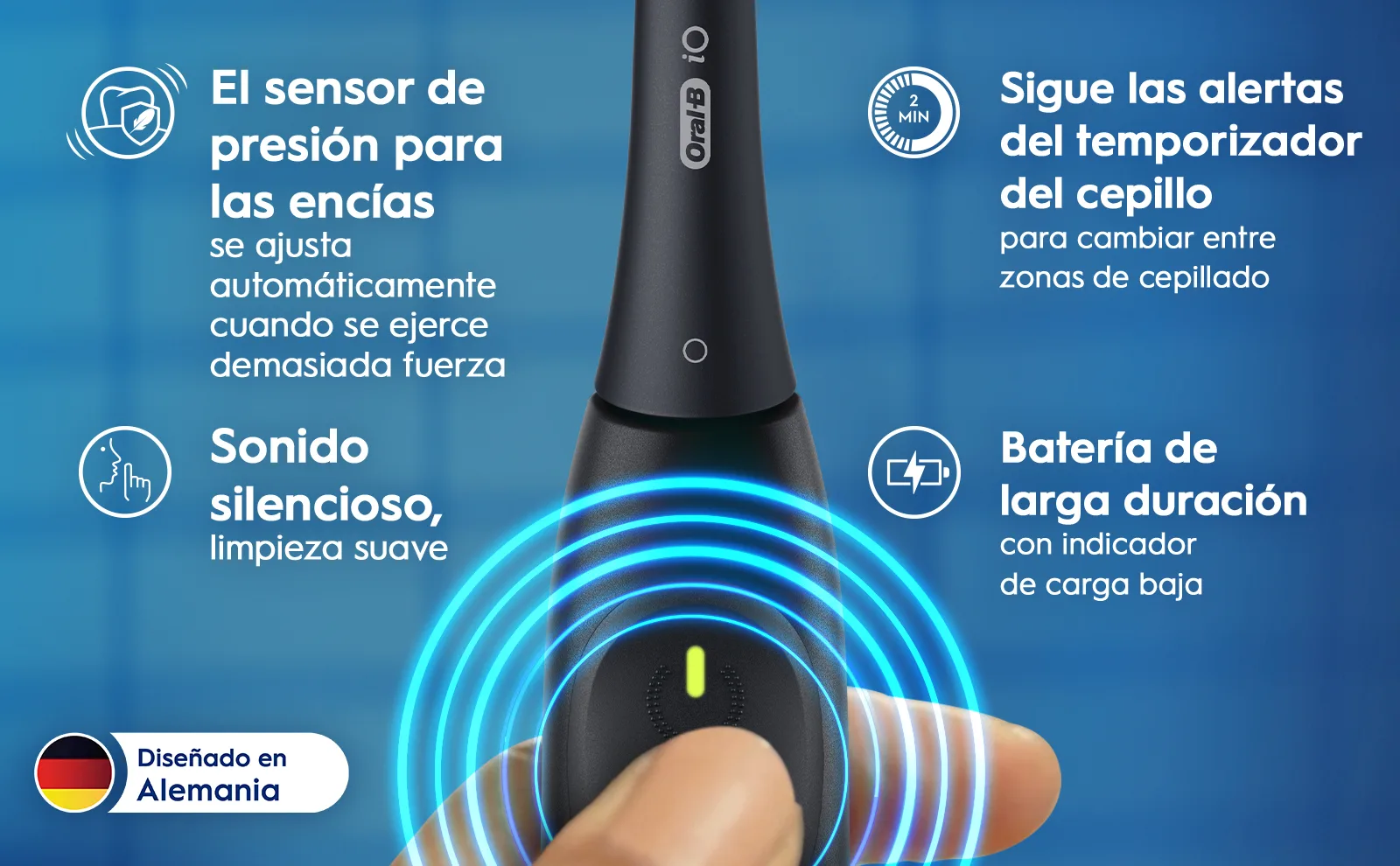 Mango Oral-B iO Series 2 con características como el sensor de presión para las encías.