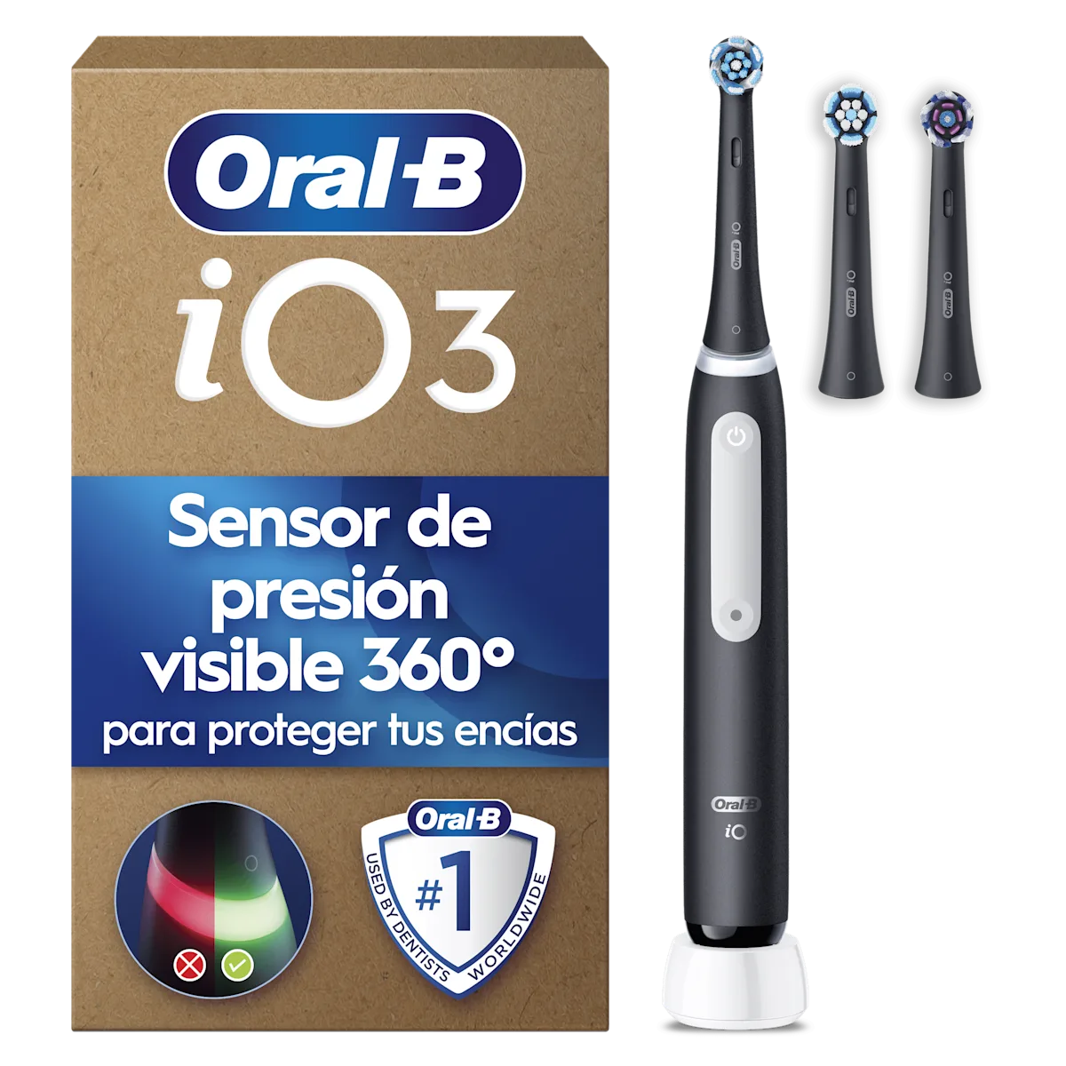 Cepillo de dientes recargable iO3 Negro con 3 cabezales
