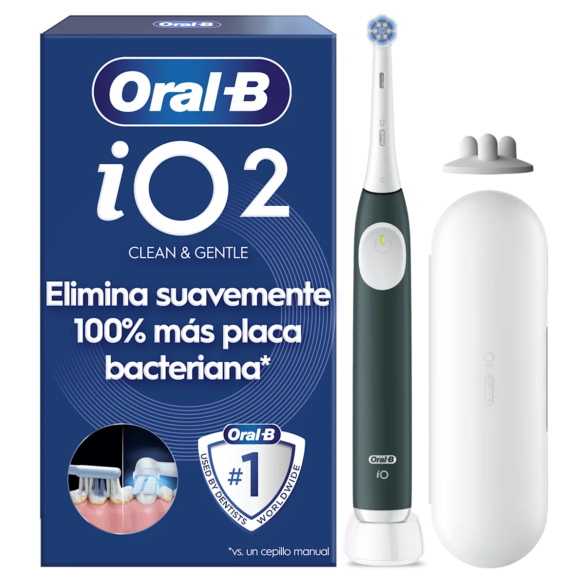 Cepillo de dientes recargable iO2 Verde con funda de viaje