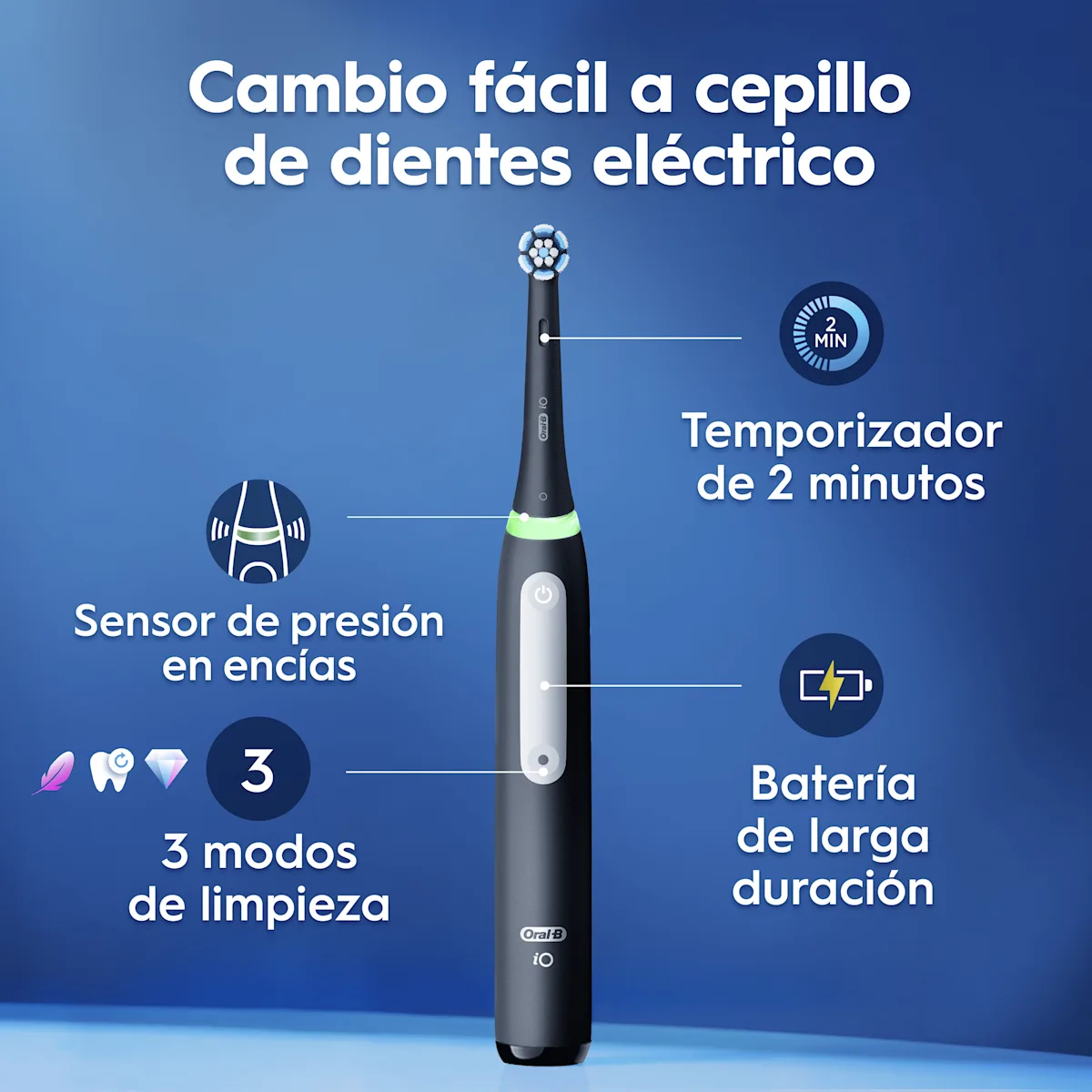 Cepillo de dientes recargable iO3 Negro con 3 cabezales