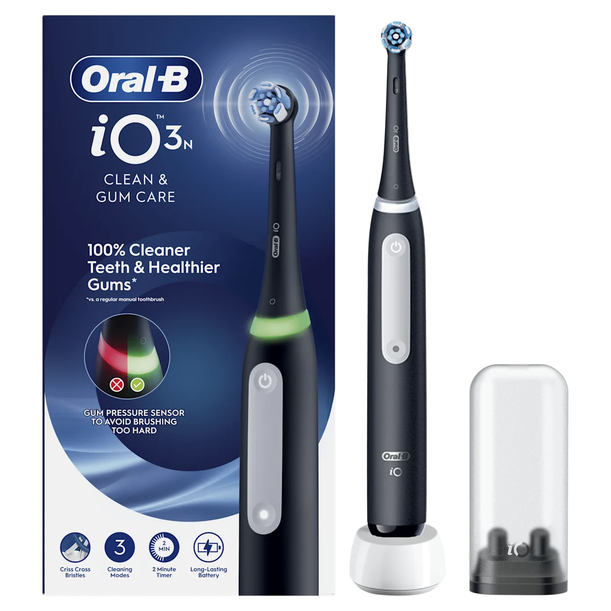 Cepillo de dientes recargable iO3N Negro con funda de viaje