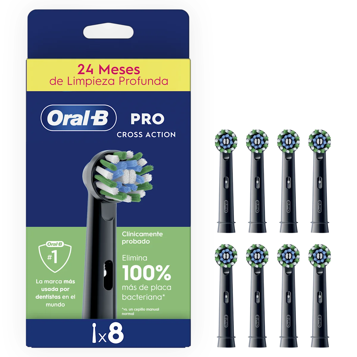 OralB Cross Action Cabezales de recambio pack de 8 Negro