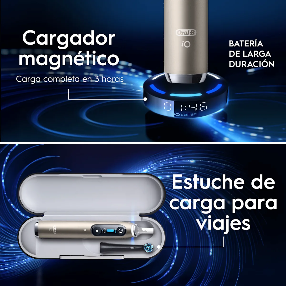 Cepillo de dientes recargable iO10 Dorado con funda de viaje