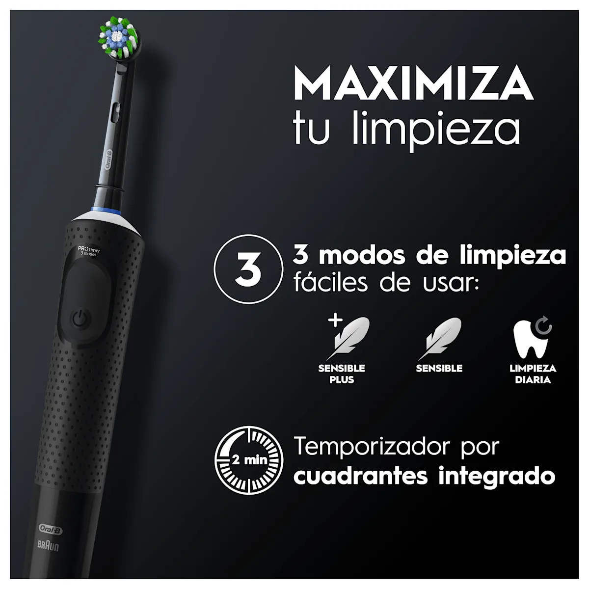 Cepillo de dientes eléctrico recargable Vitality Pro Negro con 1 cabezal